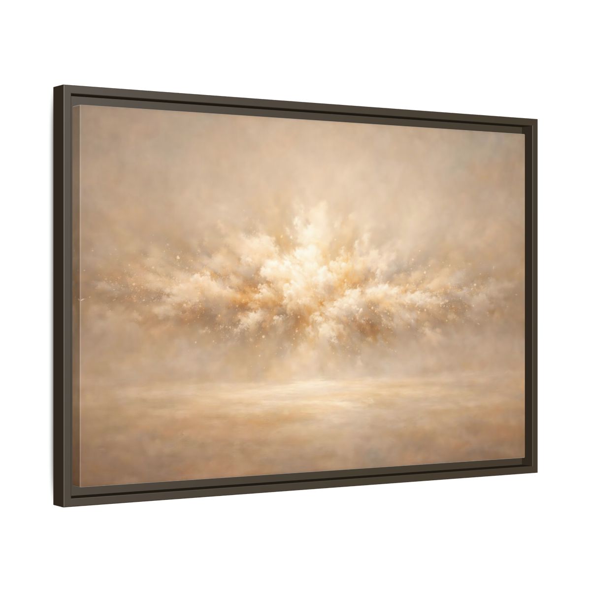 Side Mockup 11. Abstract Abstract Burst Beige And Gold shown as stretched canvas wall art
