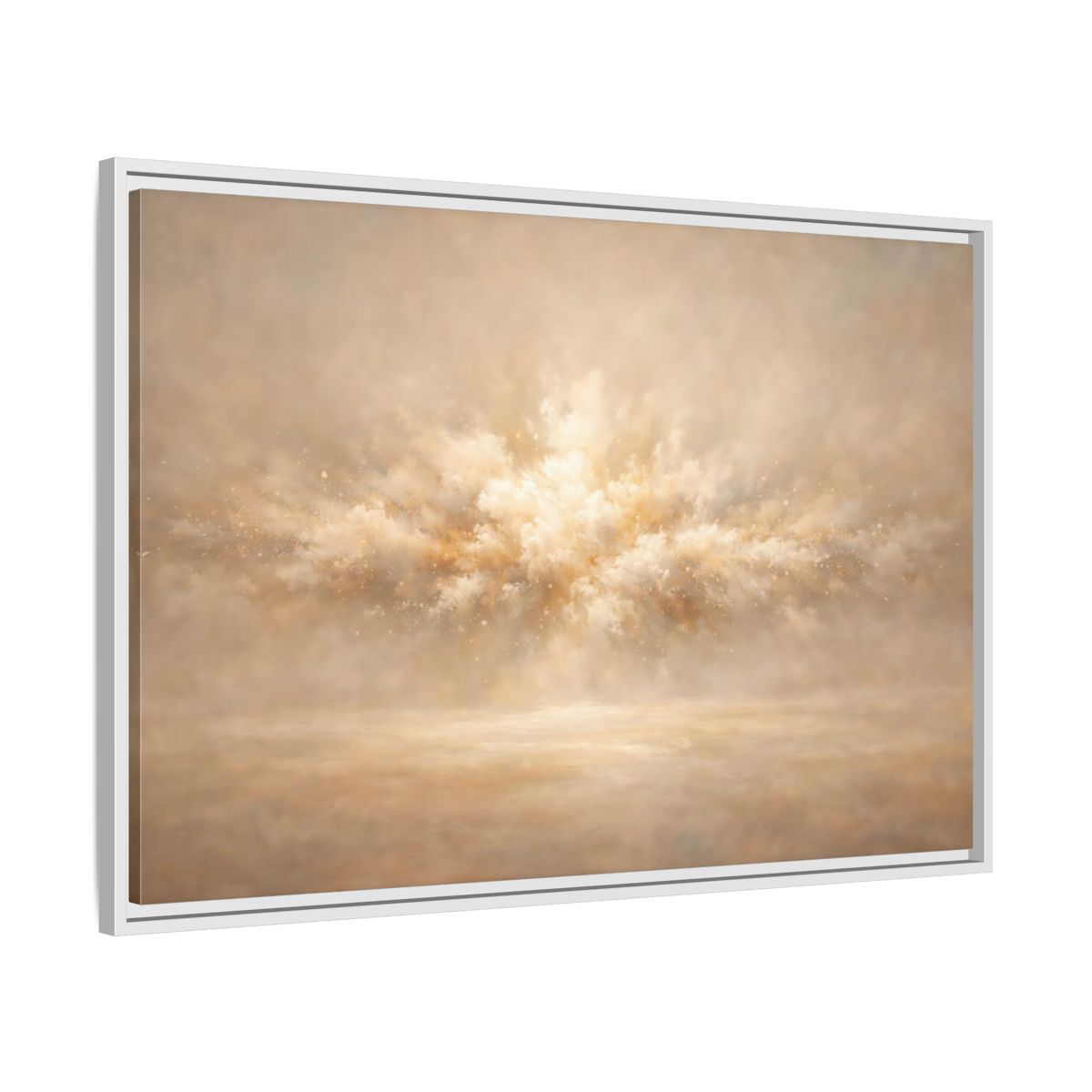 Side Mockup 8. Abstract Abstract Burst Beige And Gold shown as stretched canvas wall art