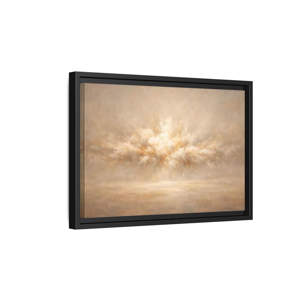 Side Mockup 6. Abstract Abstract Burst Beige And Gold shown as stretched canvas wall art