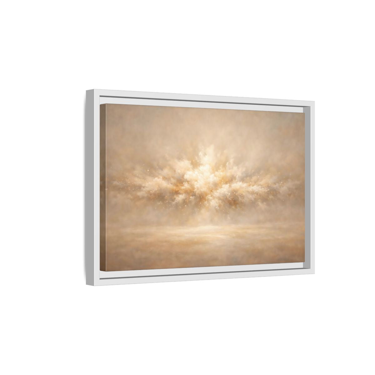 Side Mockup 4. Abstract Abstract Burst Beige And Gold shown as stretched canvas wall art