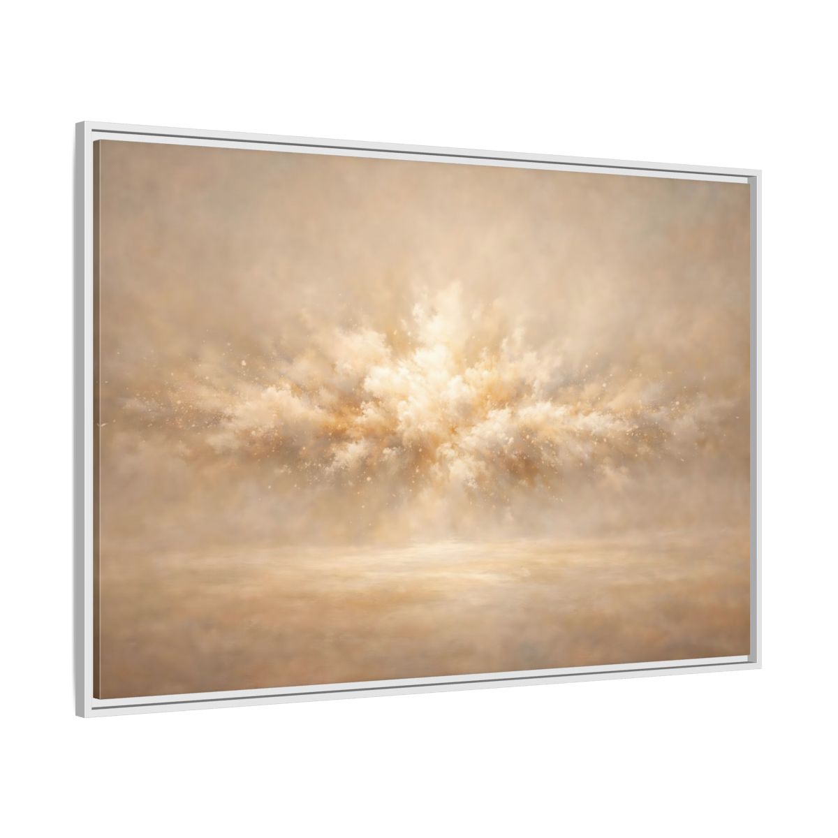 Side Mockup 7. Abstract Abstract Burst Beige And Gold shown as stretched canvas wall art