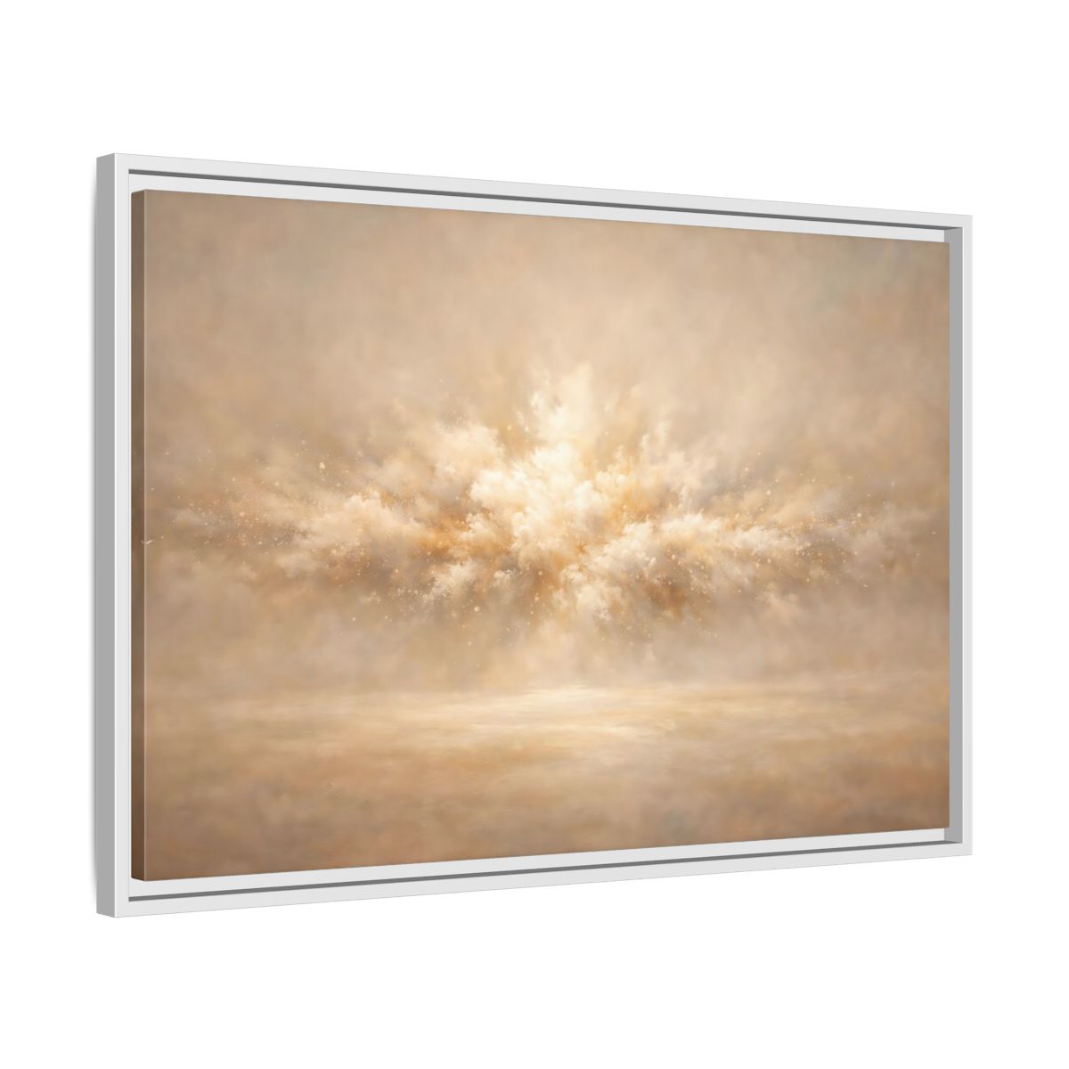 Side Mockup 10. Abstract Abstract Burst Beige And Gold shown as stretched canvas wall art