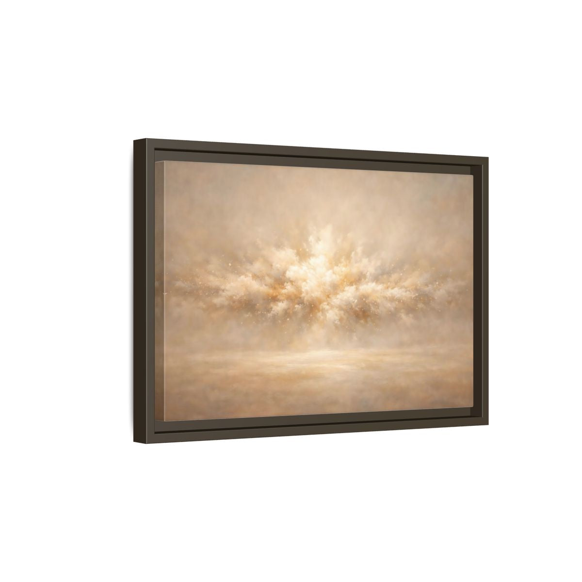 Side Mockup 5. Abstract Abstract Burst Beige And Gold shown as stretched canvas wall art