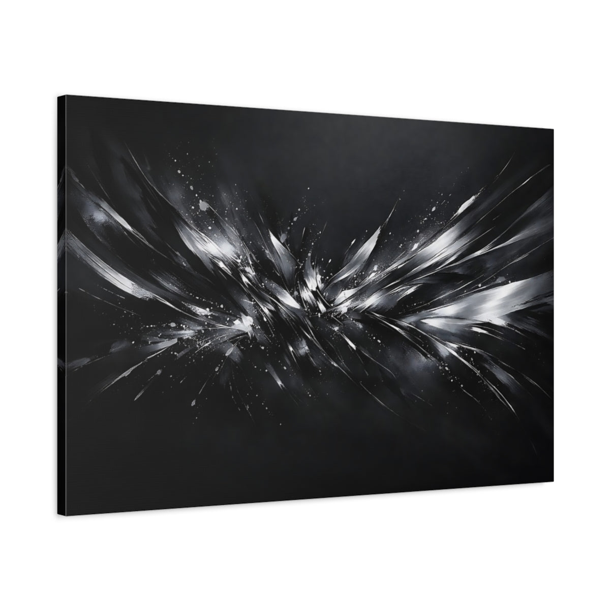 Side Mockup 1. Abstract Abstract Burst Monochrome Abstract shown as stretched canvas wall art