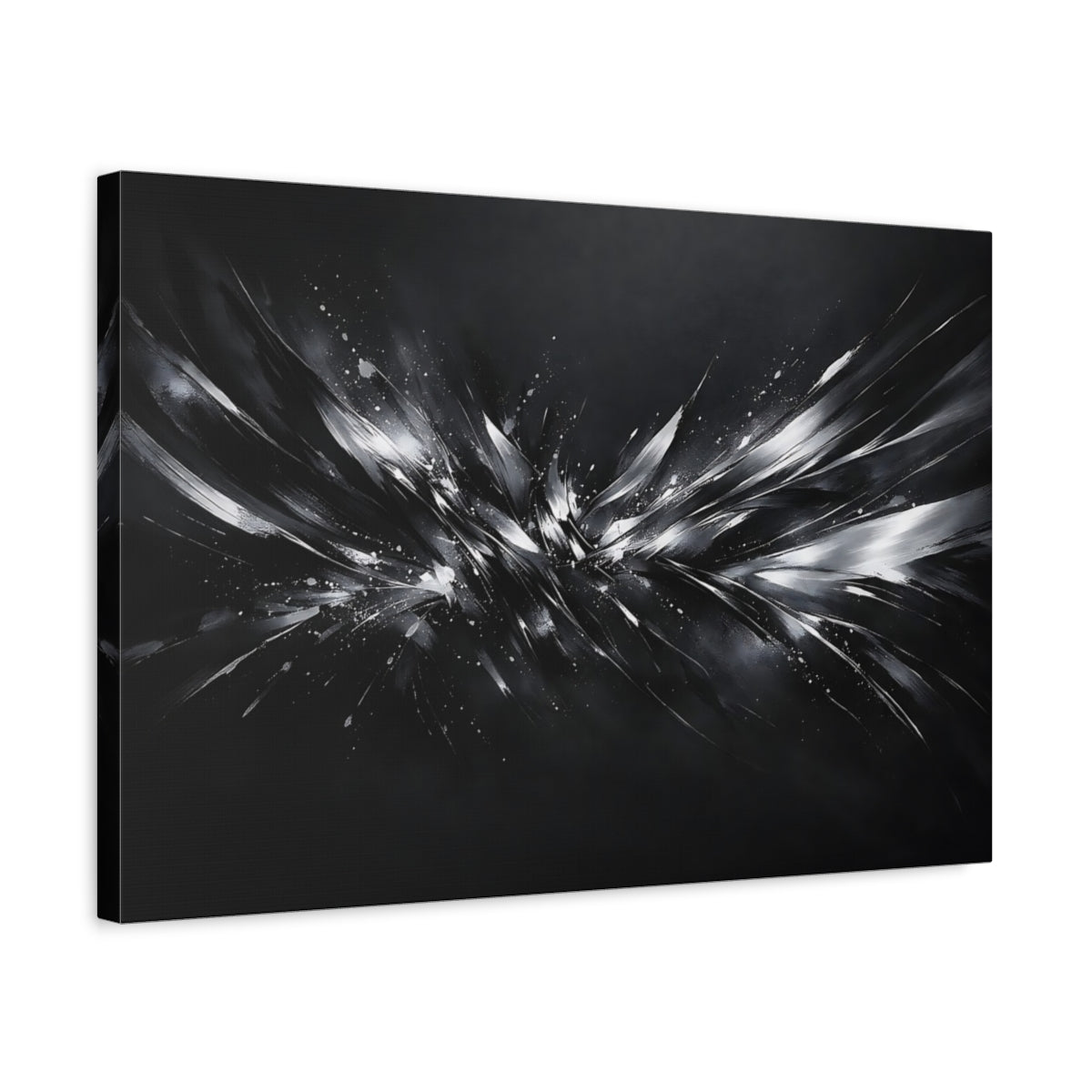 Side Mockup 3. Abstract Abstract Burst Monochrome Abstract shown as stretched canvas wall art