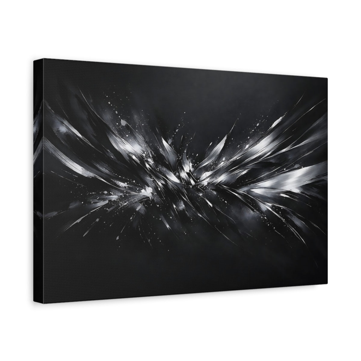Side Mockup 4. Abstract Abstract Burst Monochrome Abstract shown as stretched canvas wall art