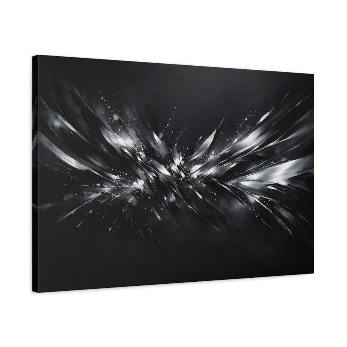 Side Mockup 2. Abstract Abstract Burst Monochrome Abstract shown as stretched canvas wall art