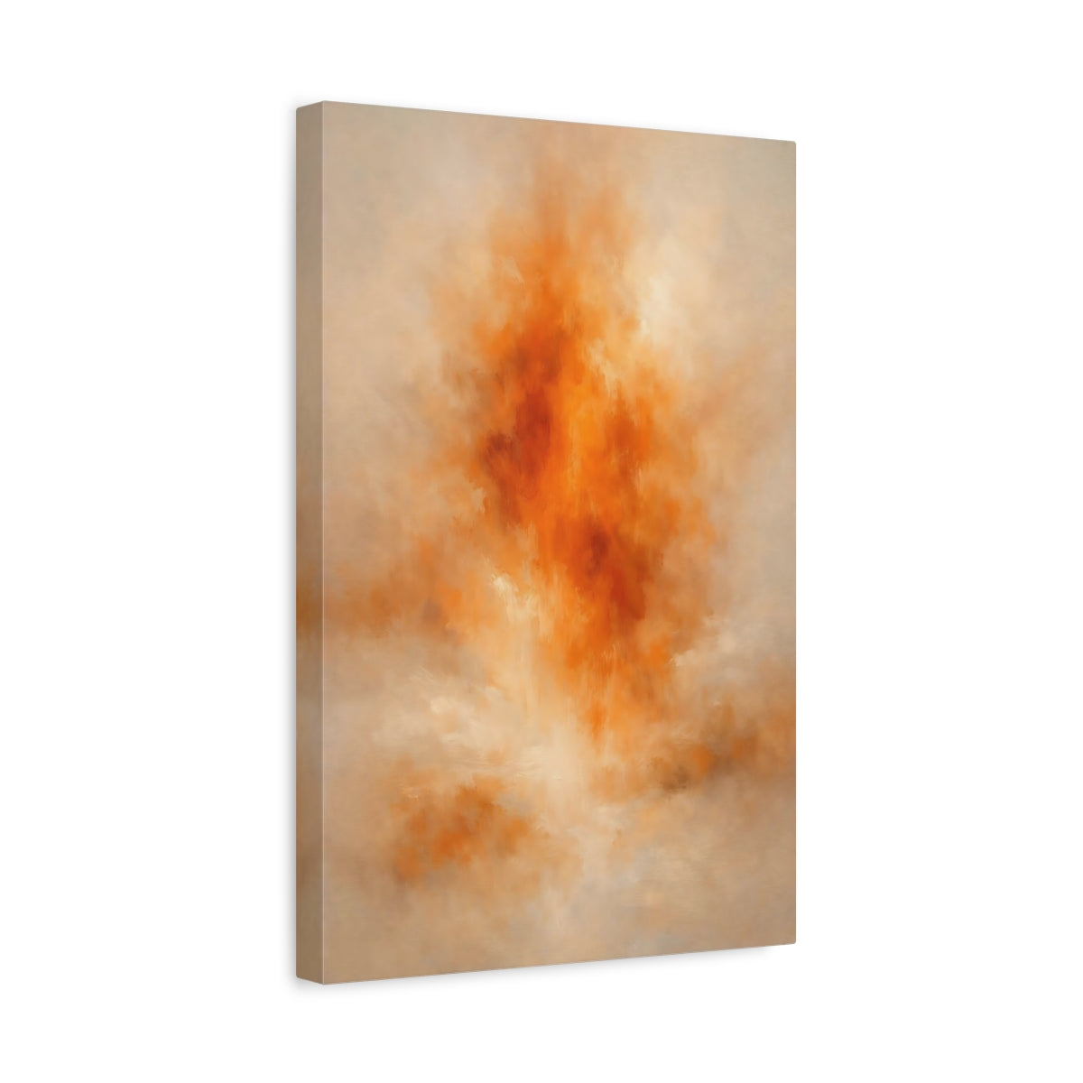 Side Mockup 4. Abstract Abstract Burst Orange And Tan shown as stretched canvas wall art
