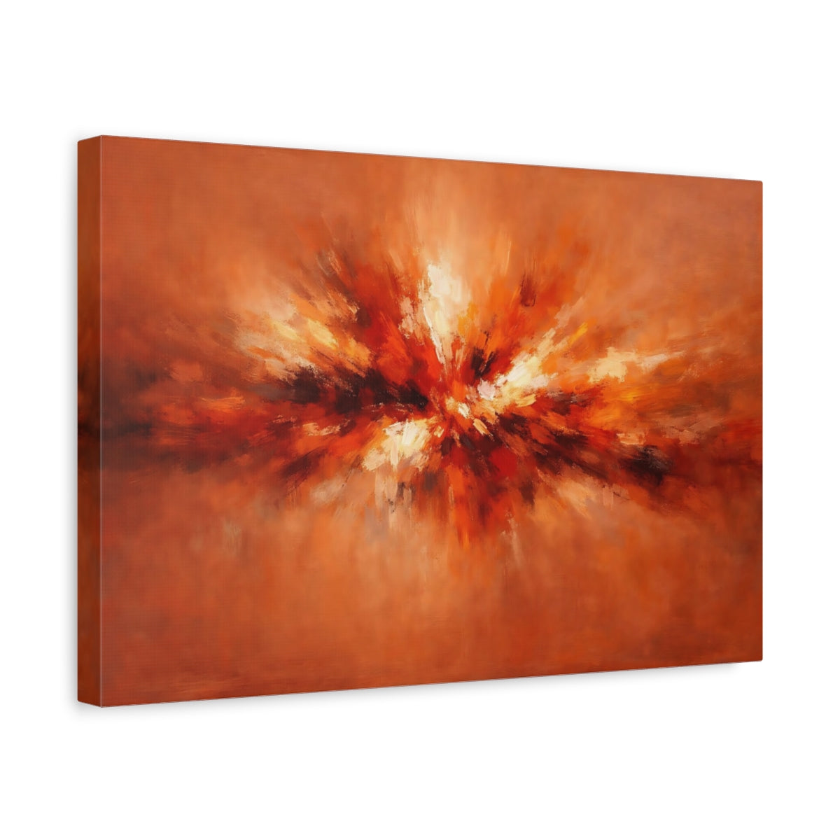 Side Mockup 4. Abstract Abstract Burst Orange Abstract shown as stretched canvas wall art