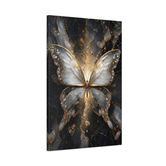 Main Mockup. Abstract Butterfly Gold And Gray shown as stretched canvas wall art