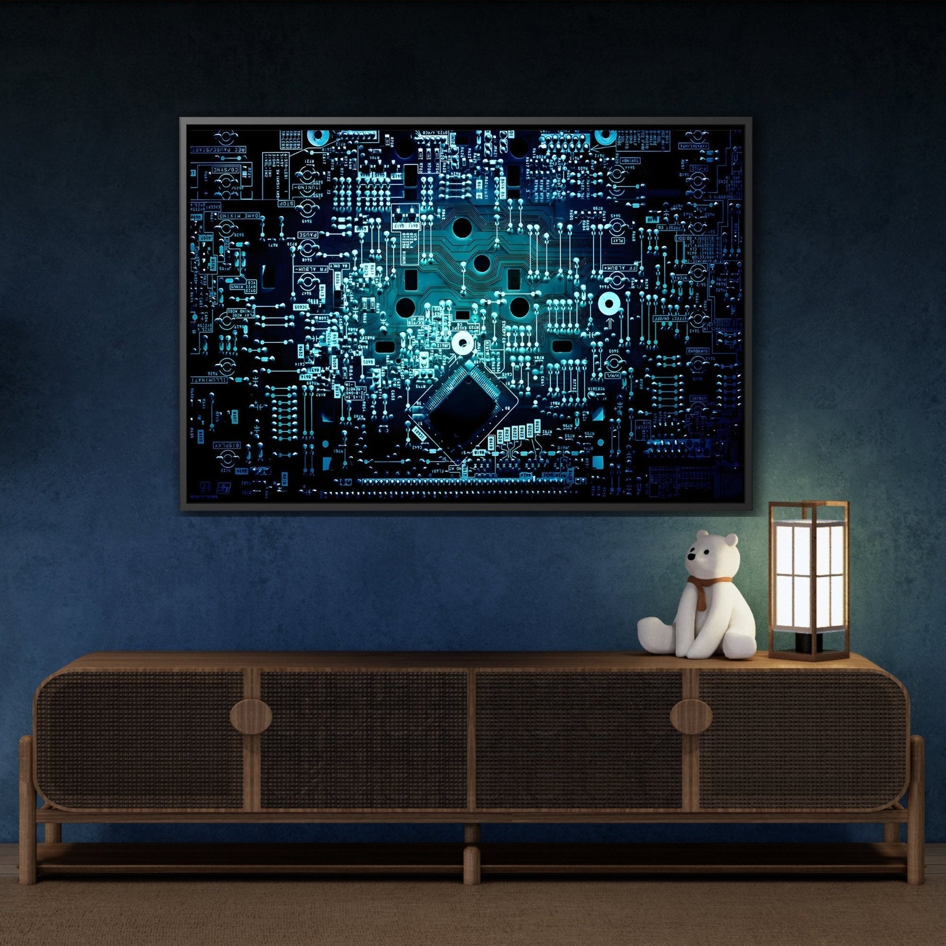 Abstract Canvas Wall Art Prints - Modern Blue Tech Gift