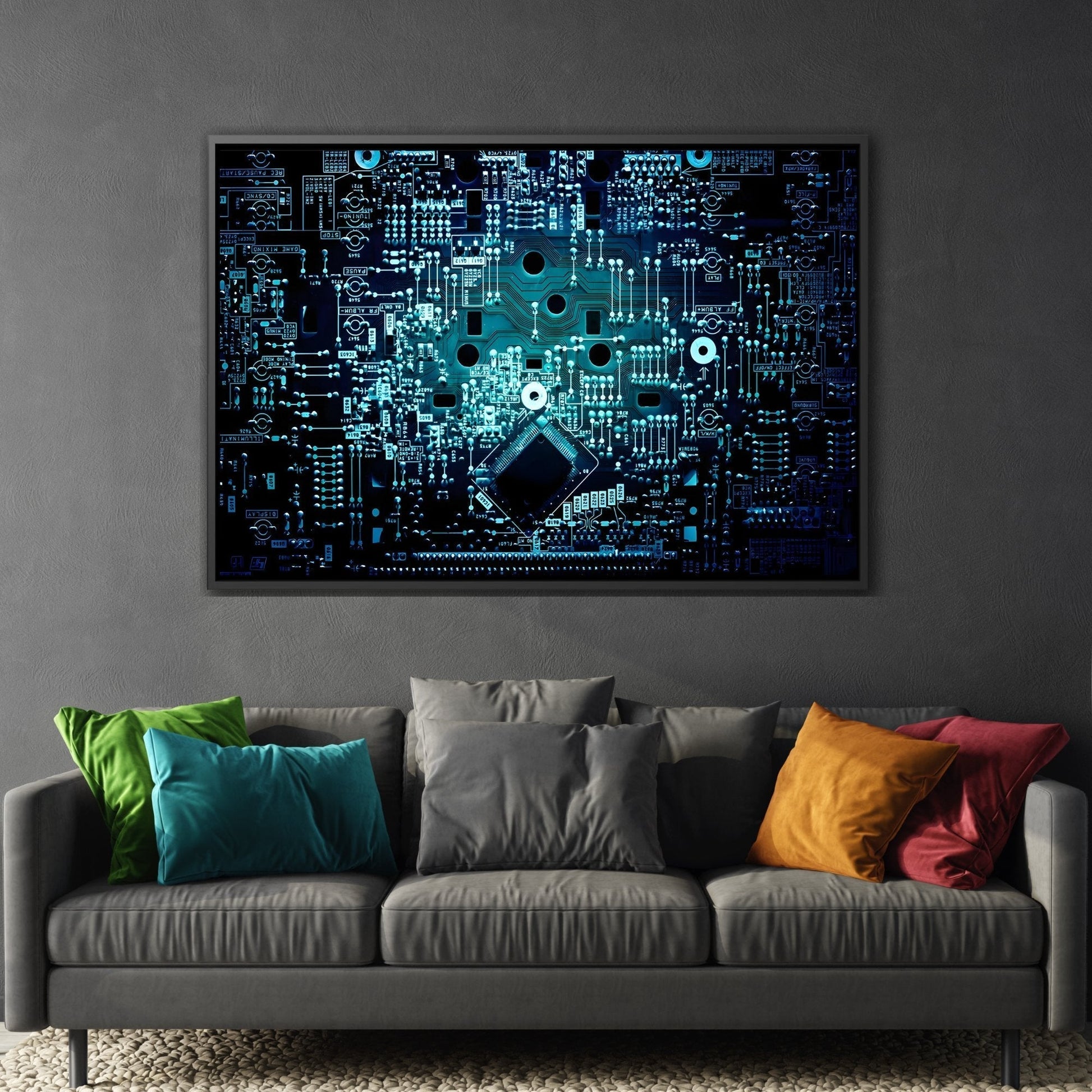 Abstract Canvas Wall Art Prints - Modern Blue Tech Gift