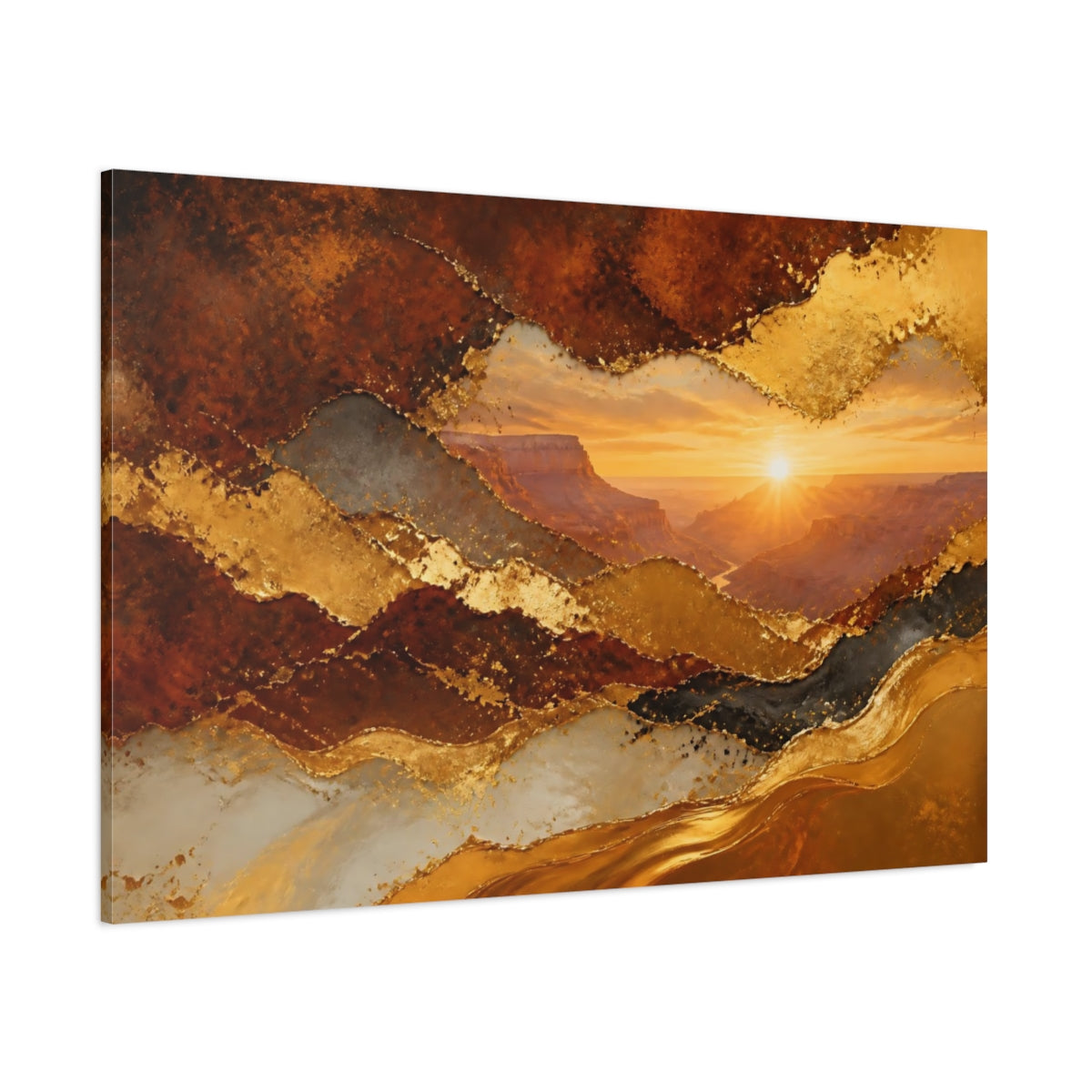 Side Mockup 1. Abstract Canyon Sunrise shown as canvas print
