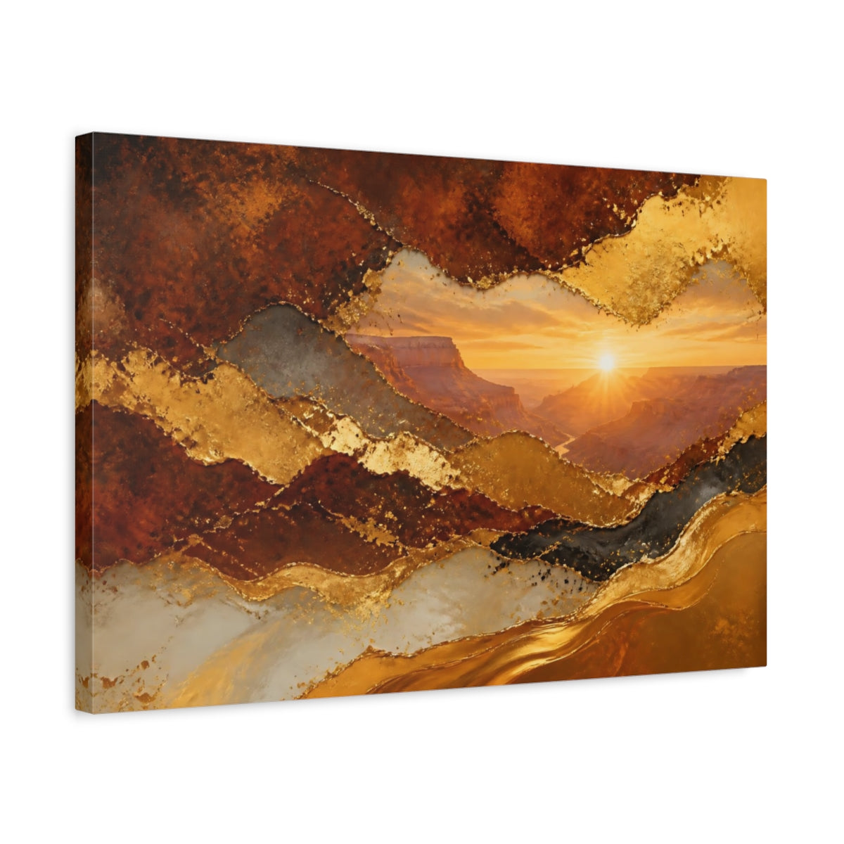 Side Mockup 3. Abstract Canyon Sunrise shown as canvas print