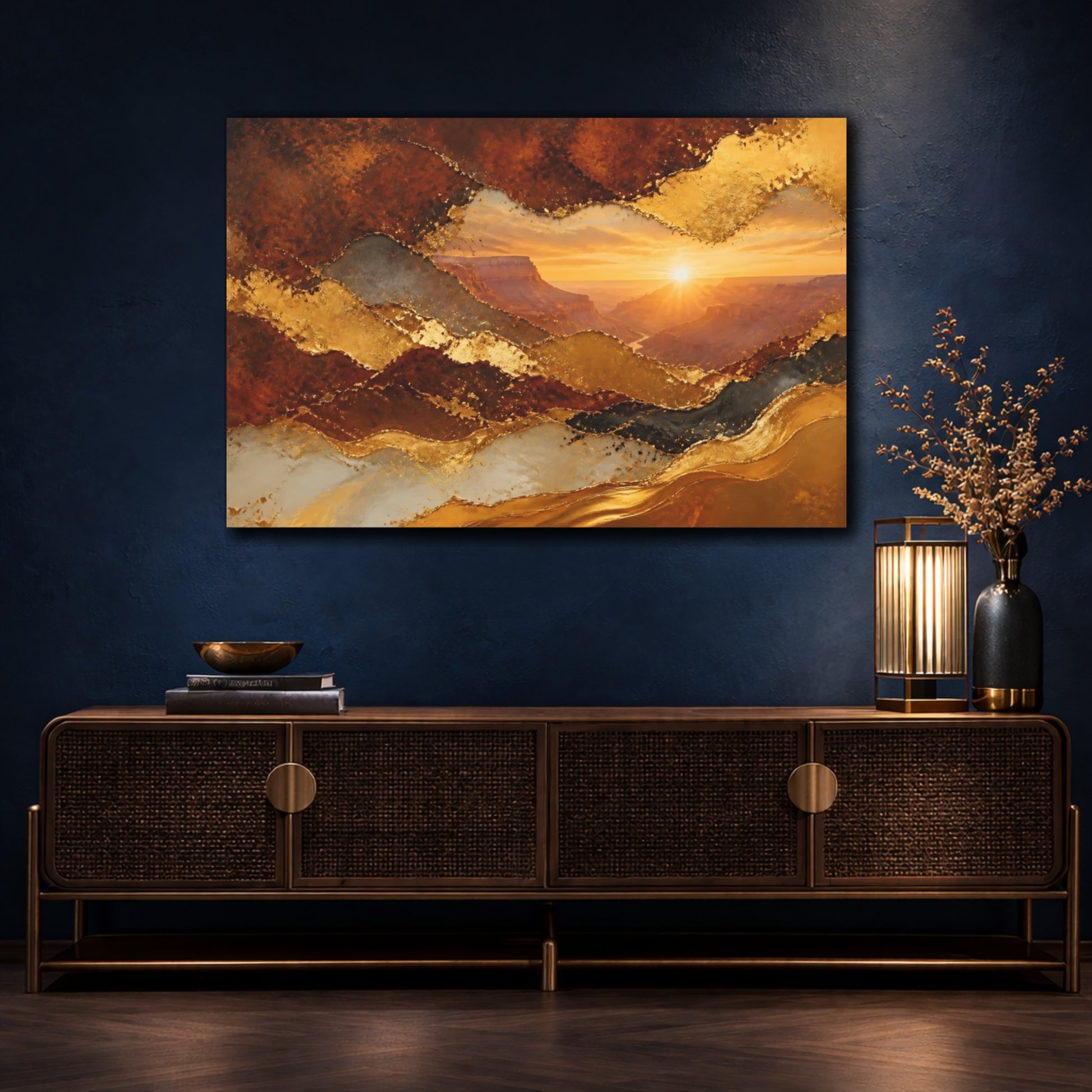 Mockup 4. Abstract Canyon Sunrise shown as canvas print