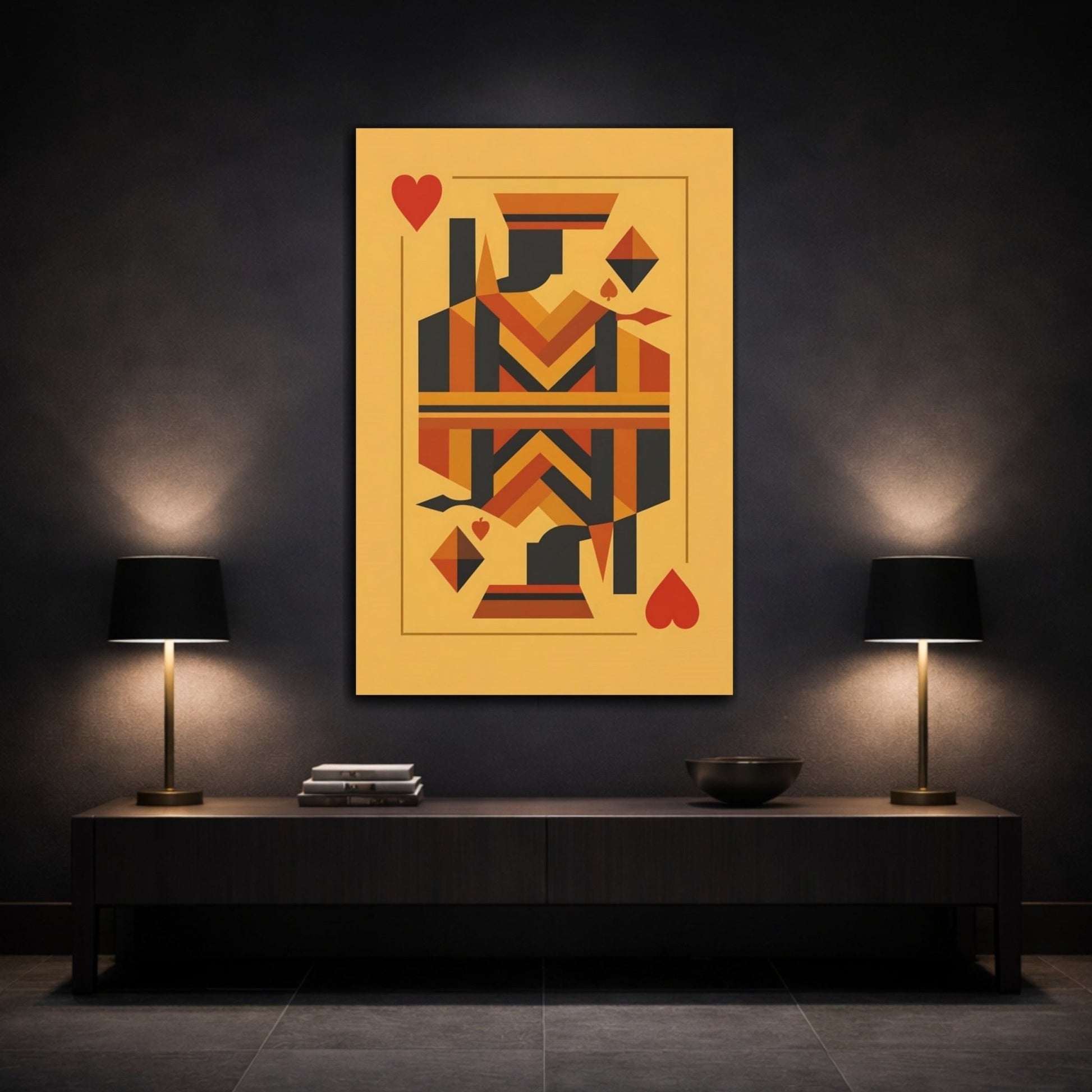 Abstract Card King Orange Yellow Black - Canvas Wall Art Print - YesArtYes