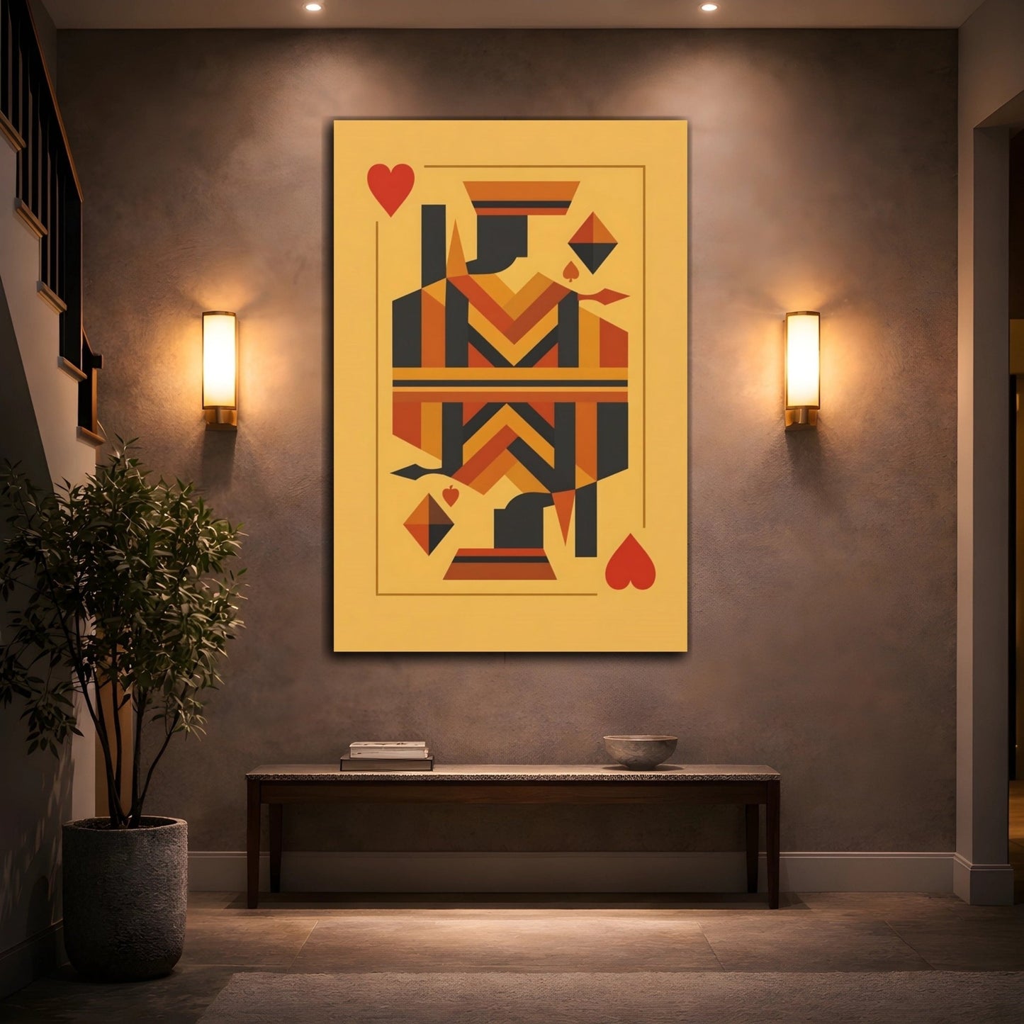 Abstract Card King Orange Yellow Black - Canvas Wall Art Print - YesArtYes