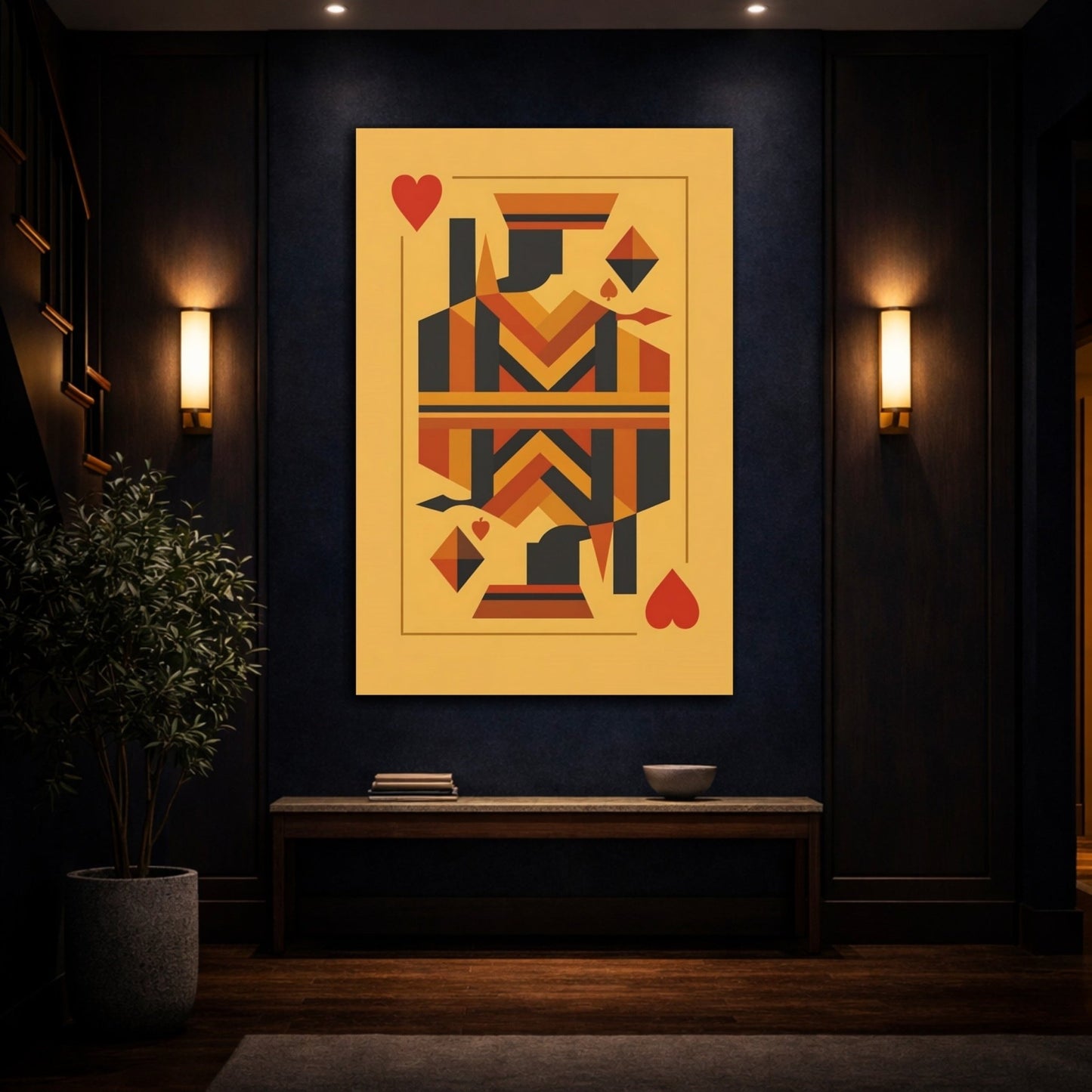 Abstract Card King Orange Yellow Black - Canvas Wall Art Print - YesArtYes