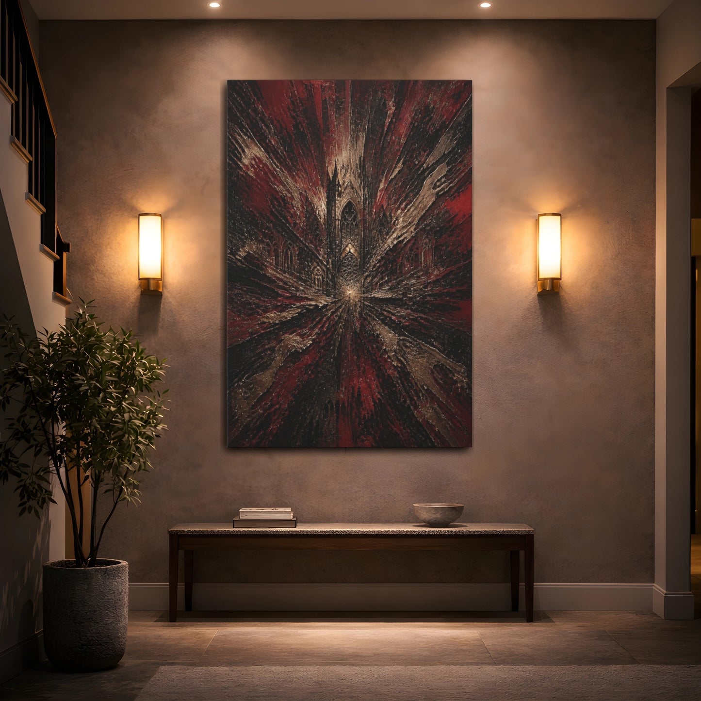 Mockup 2. Abstract Cathedral Burst shown as canvas print
