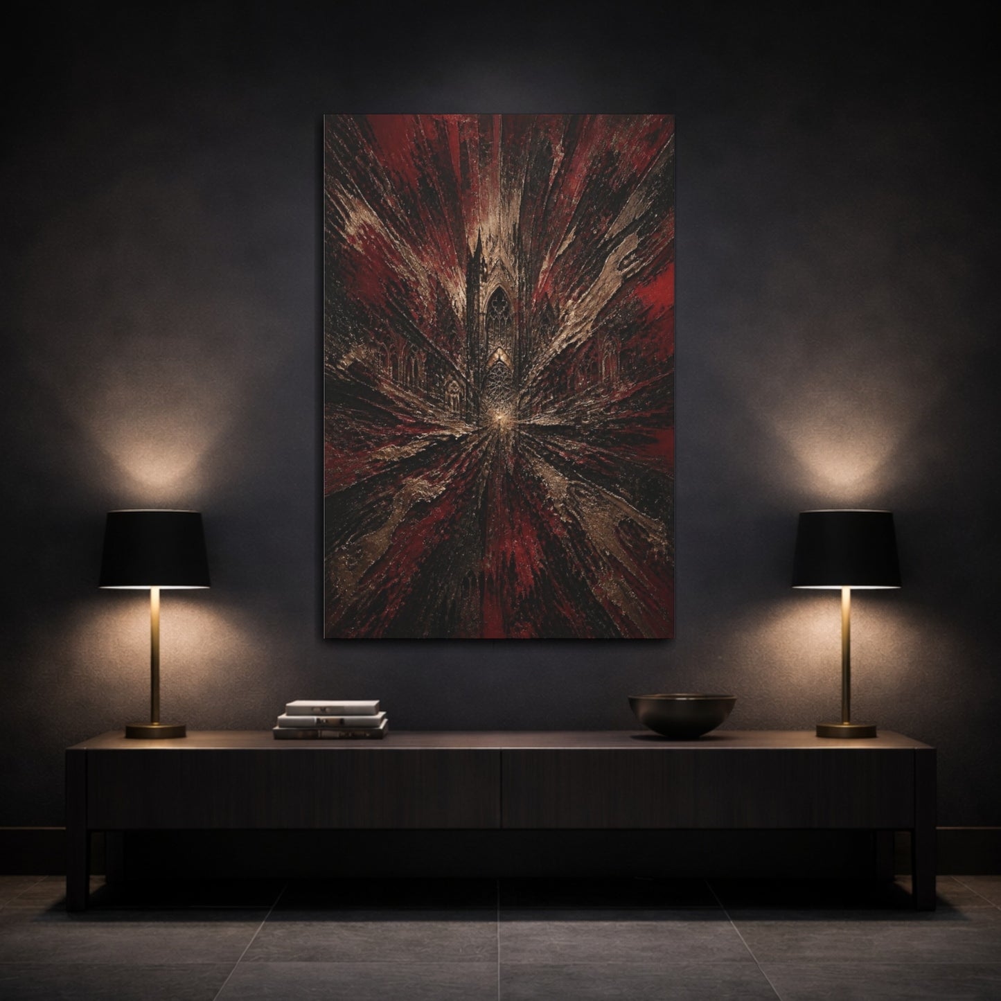 Mockup 3. Abstract Cathedral Burst shown as canvas print