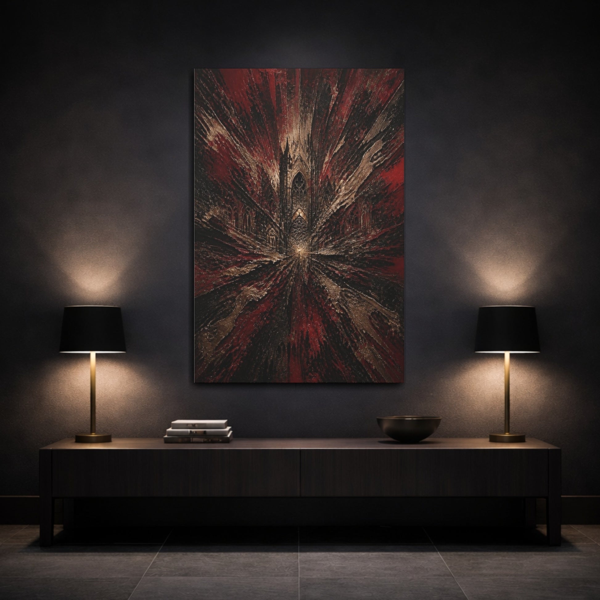 Mockup 3. Abstract Cathedral Burst shown as canvas print