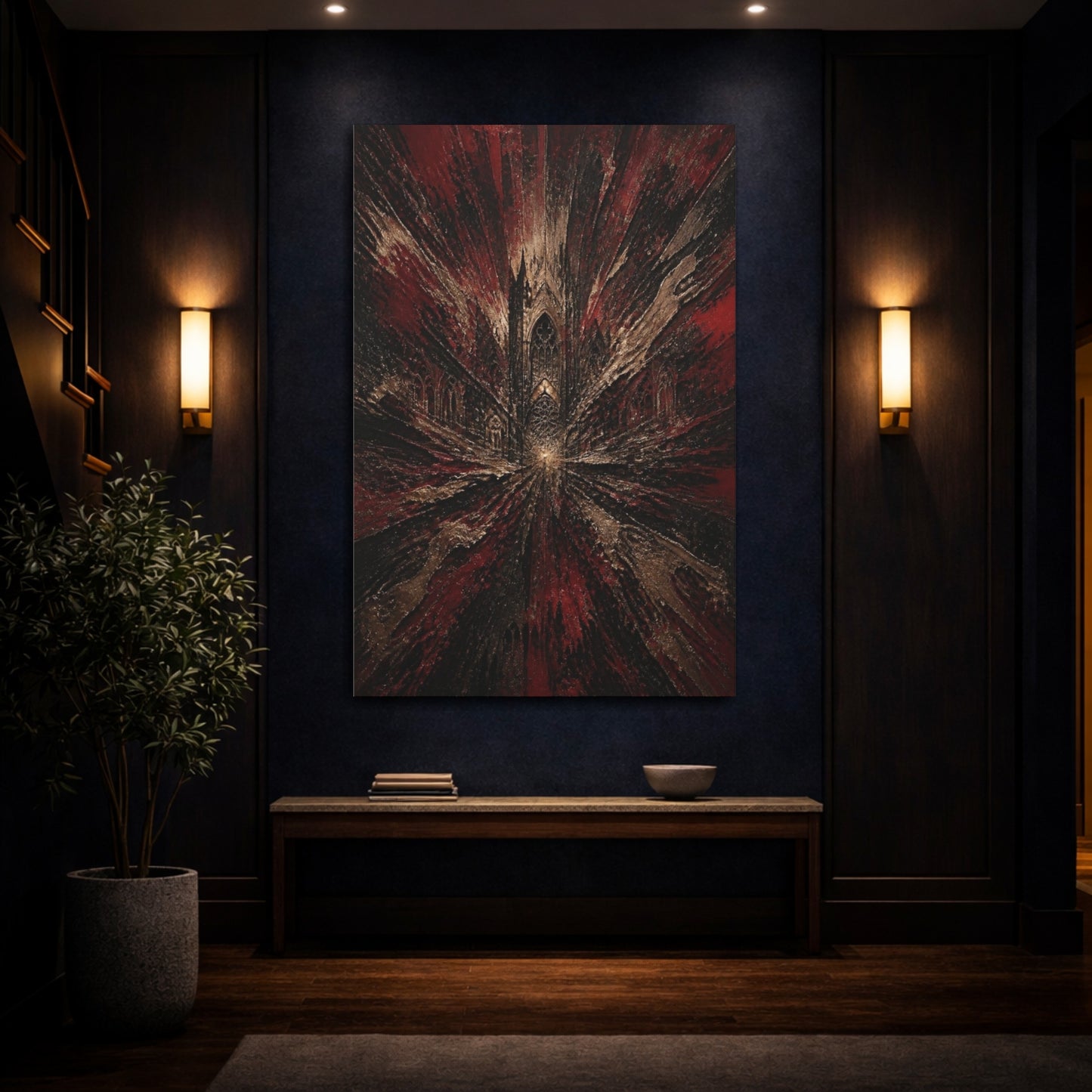 Mockup 4. Abstract Cathedral Burst shown as canvas print