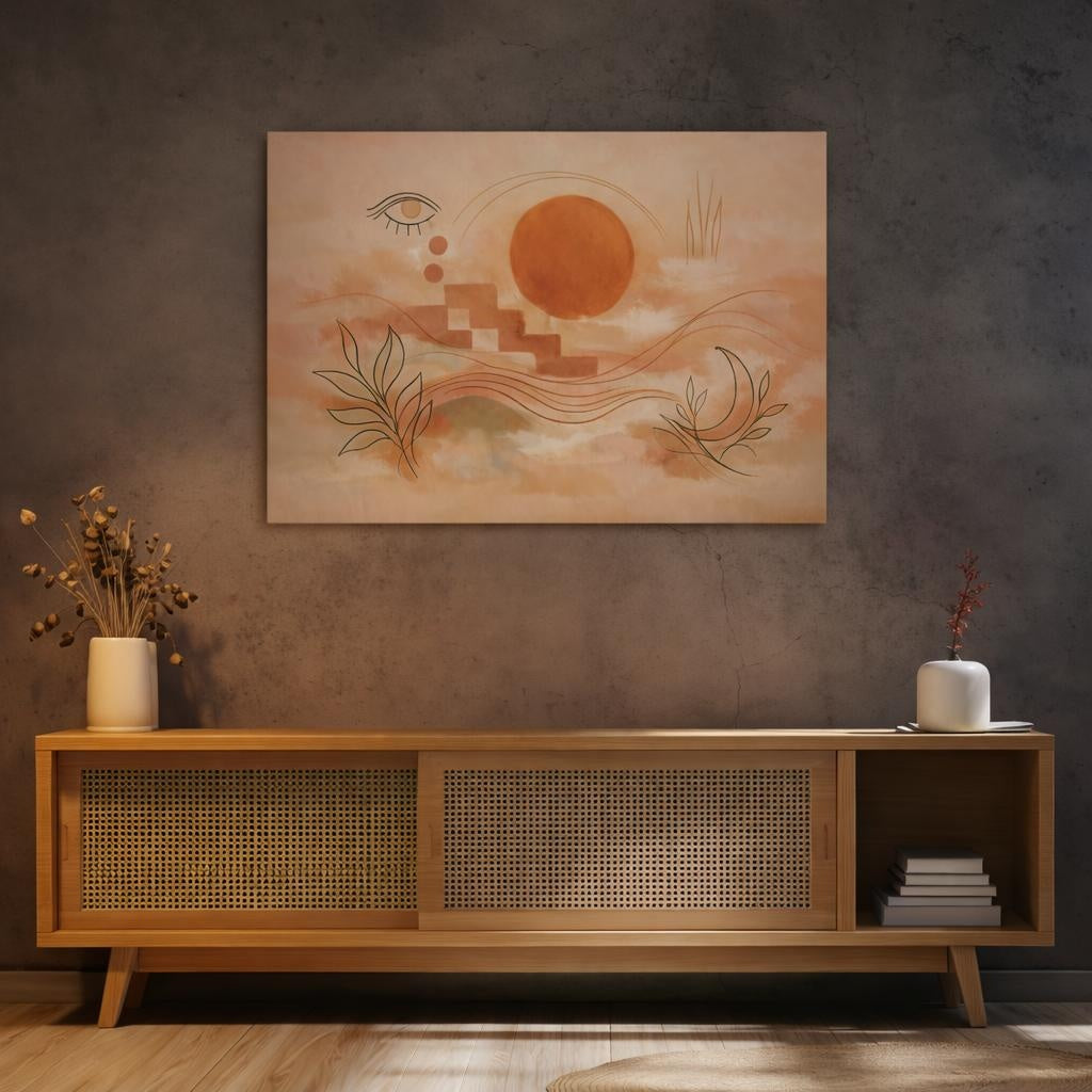 Abstract Celestial Abstract Terracotta Abstract shown as canvas wall art in a luxury executive office