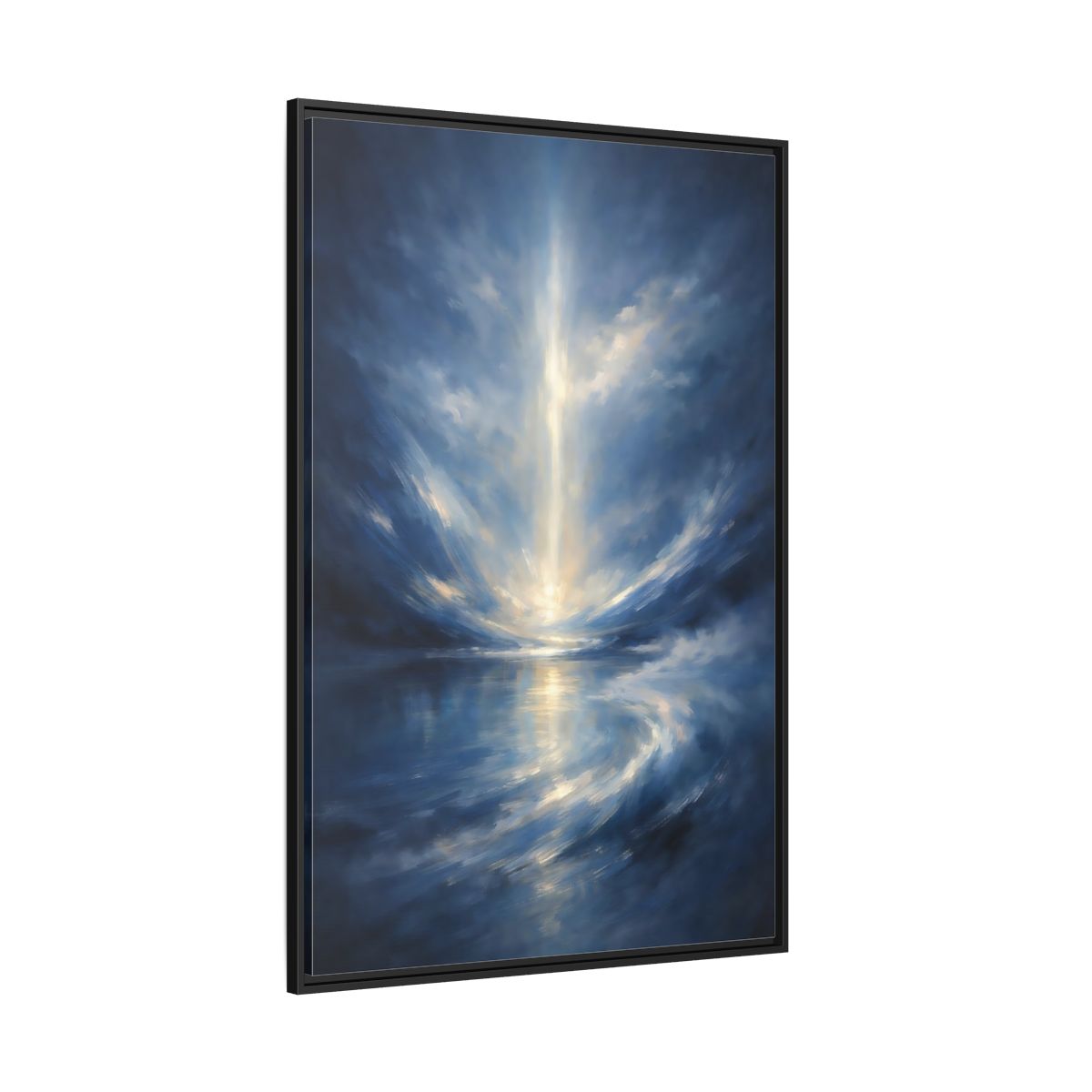 Main Mockup. Abstract Celestial Light Luminous Blue shown as stretched canvas wall art