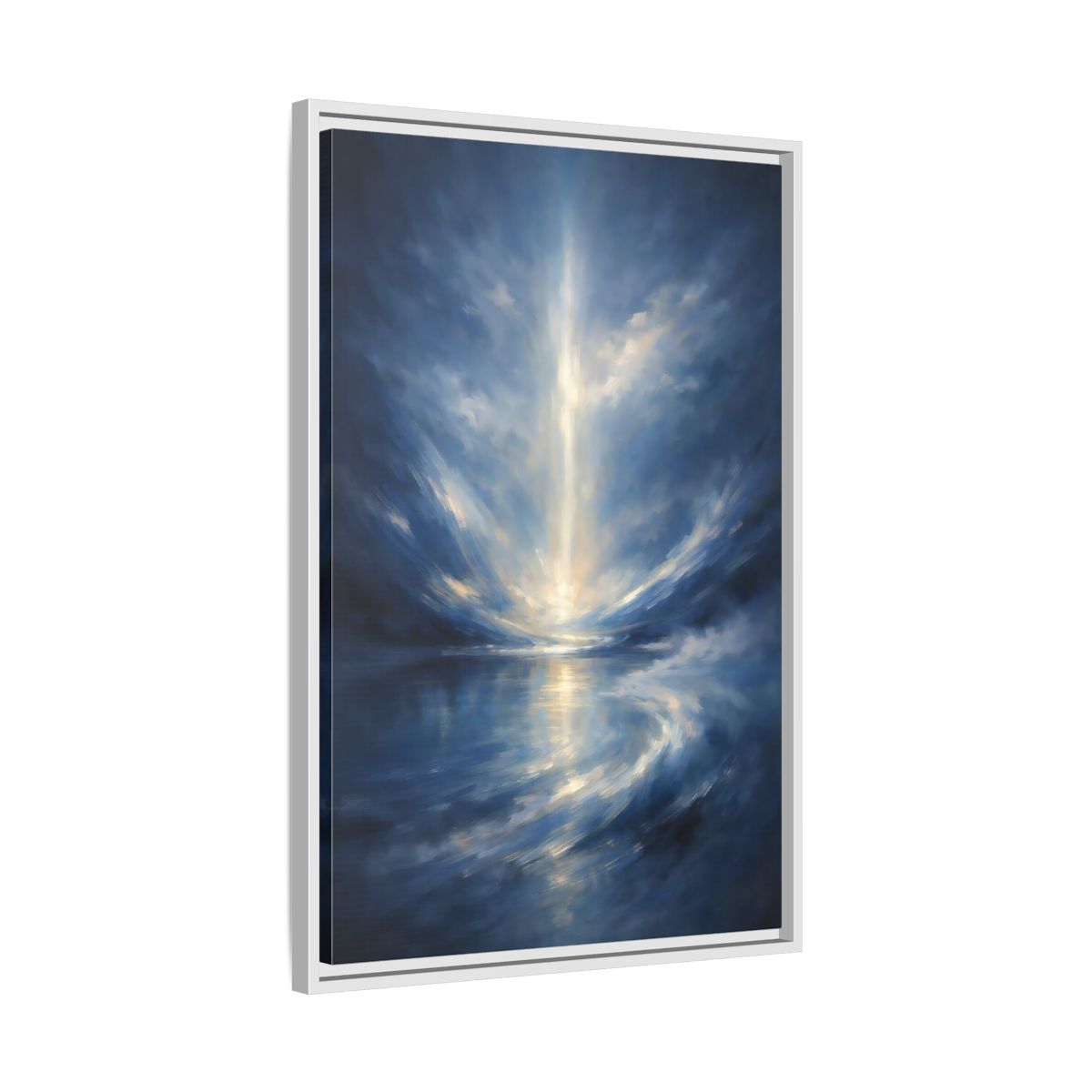 Side Mockup 11. Abstract Celestial Light Luminous Blue shown as stretched canvas wall art