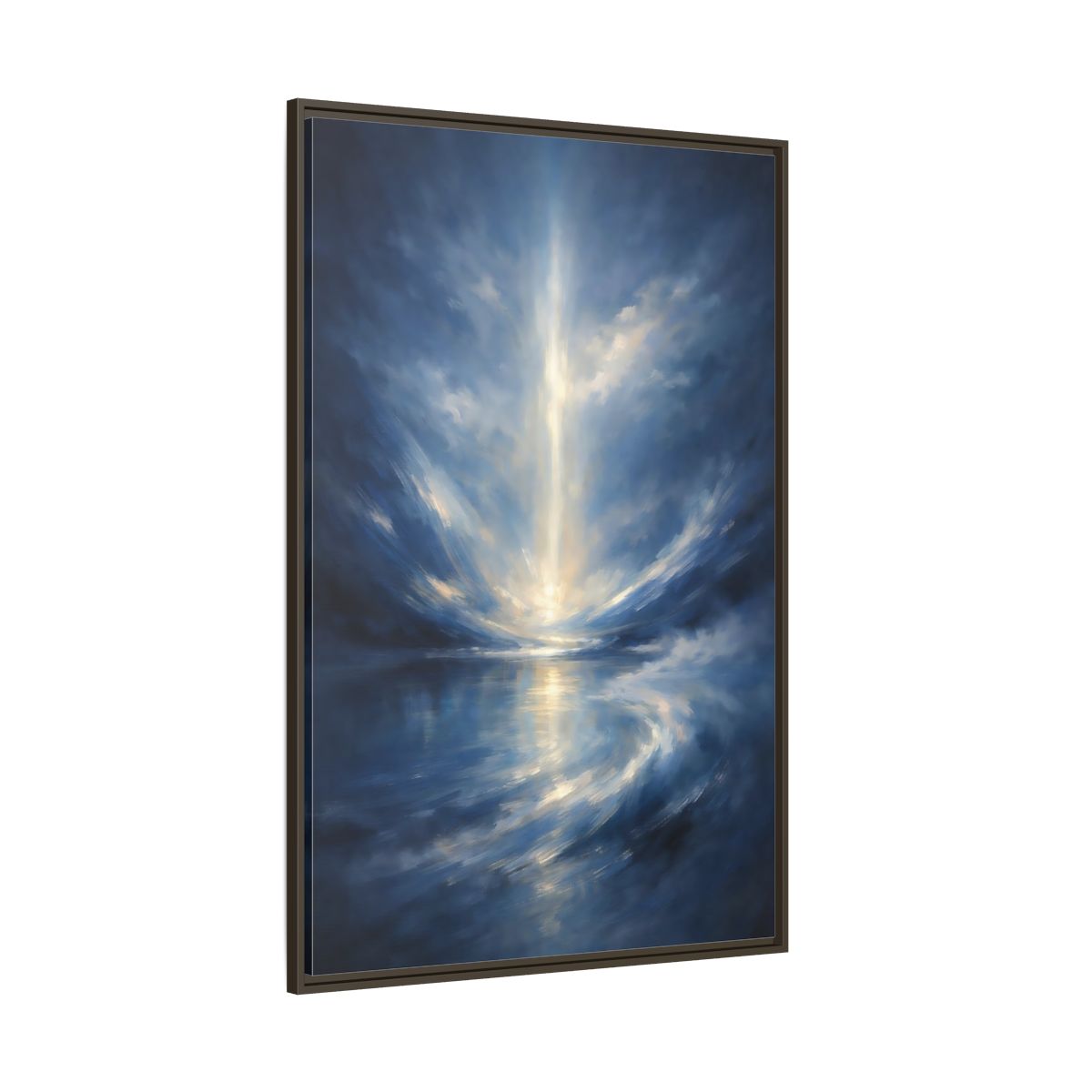 Side Mockup 8. Abstract Celestial Light Luminous Blue shown as stretched canvas wall art