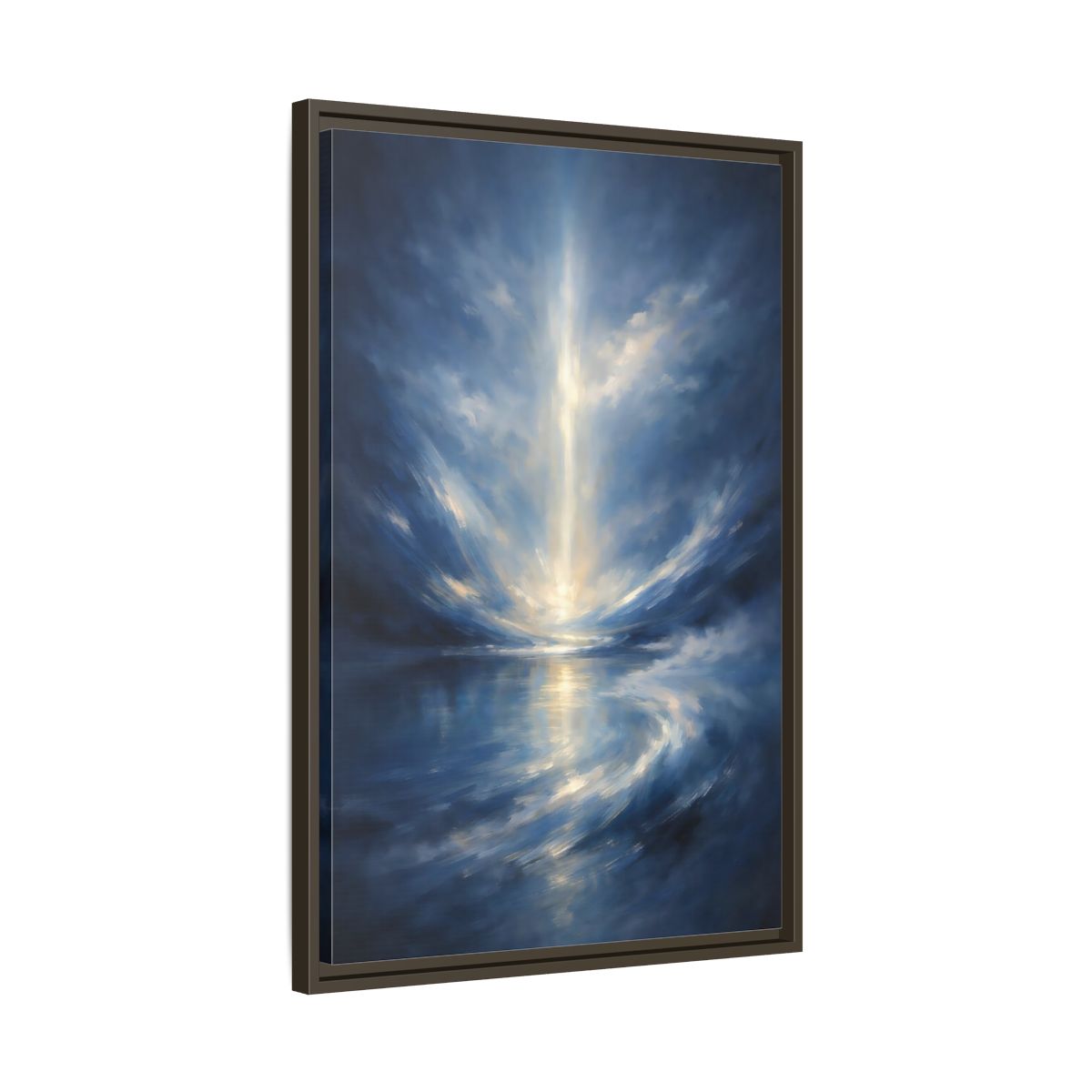 Side Mockup 12. Abstract Celestial Light Luminous Blue shown as stretched canvas wall art