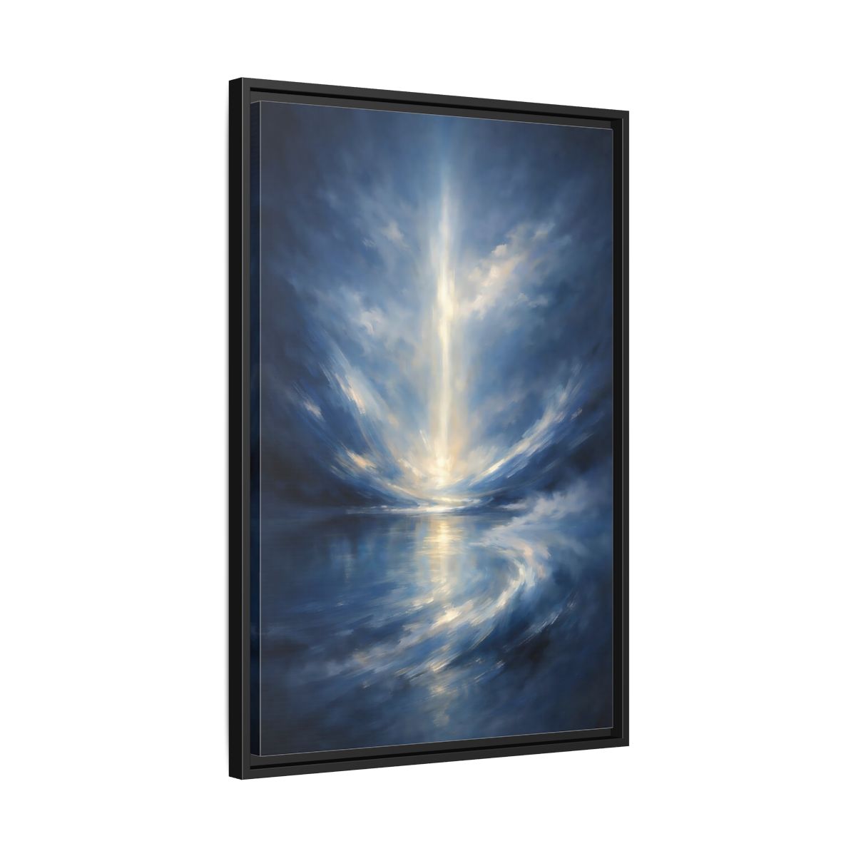 Side Mockup 14. Abstract Celestial Light Luminous Blue shown as stretched canvas wall art
