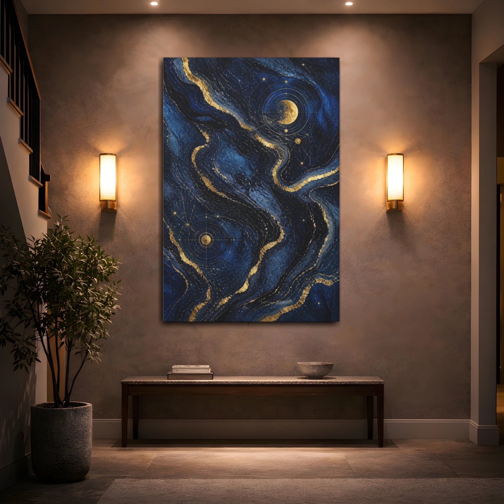 Mockup 2. Abstract Celestial Moon shown as canvas print