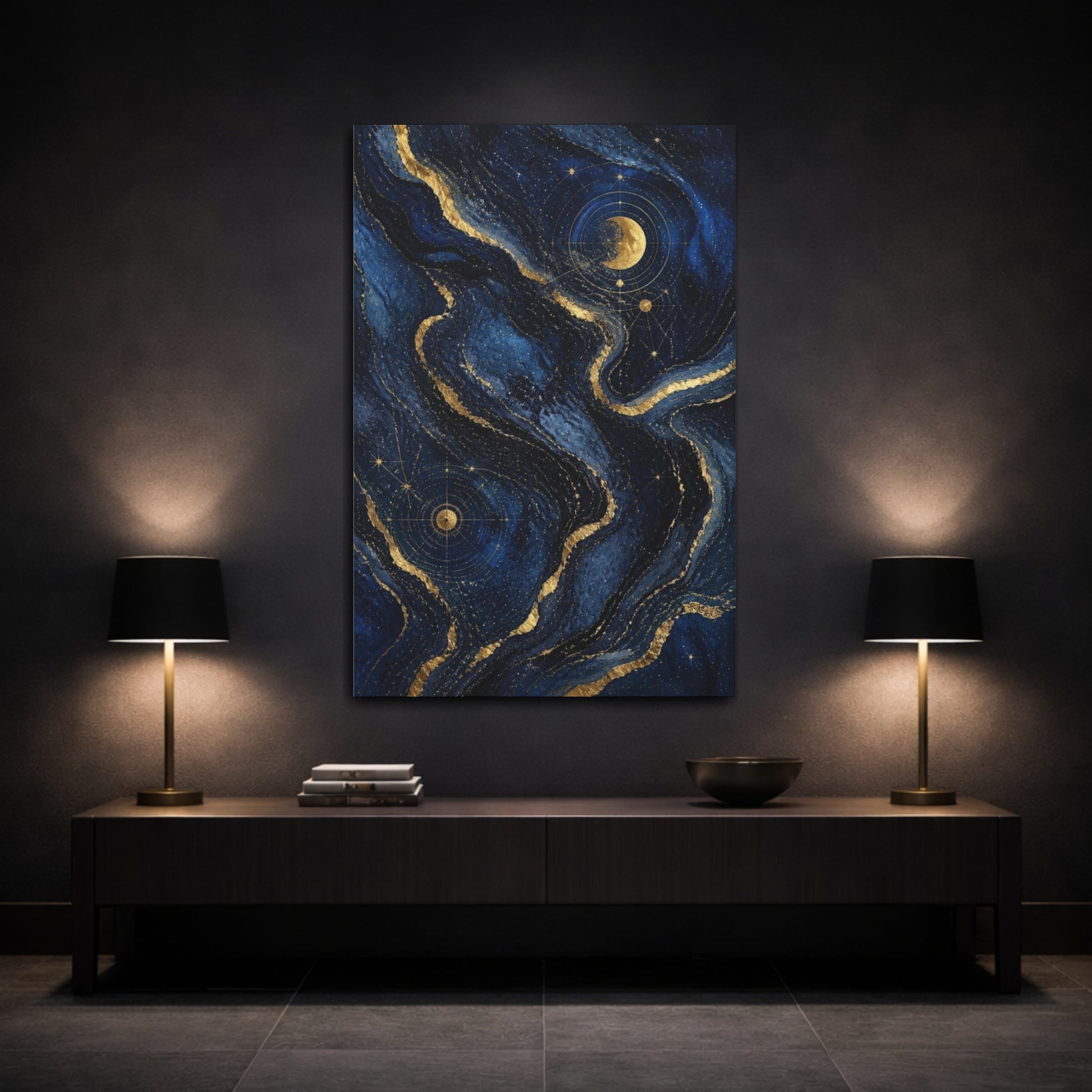 Mockup 3. Abstract Celestial Moon shown as canvas print