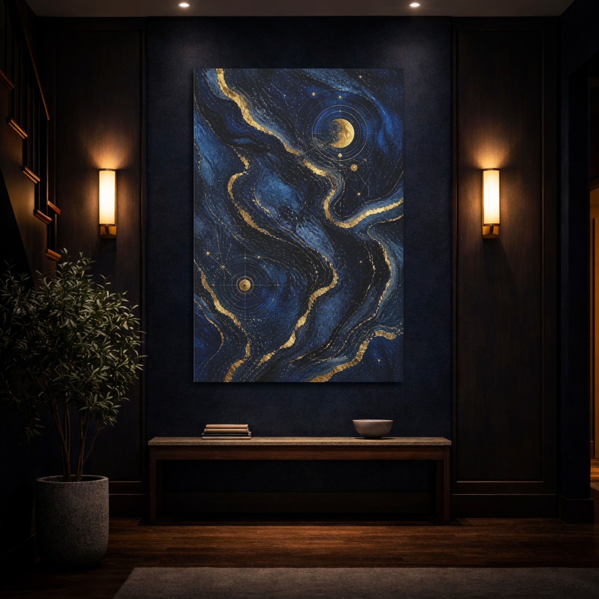 Mockup 4. Abstract Celestial Moon shown as canvas print