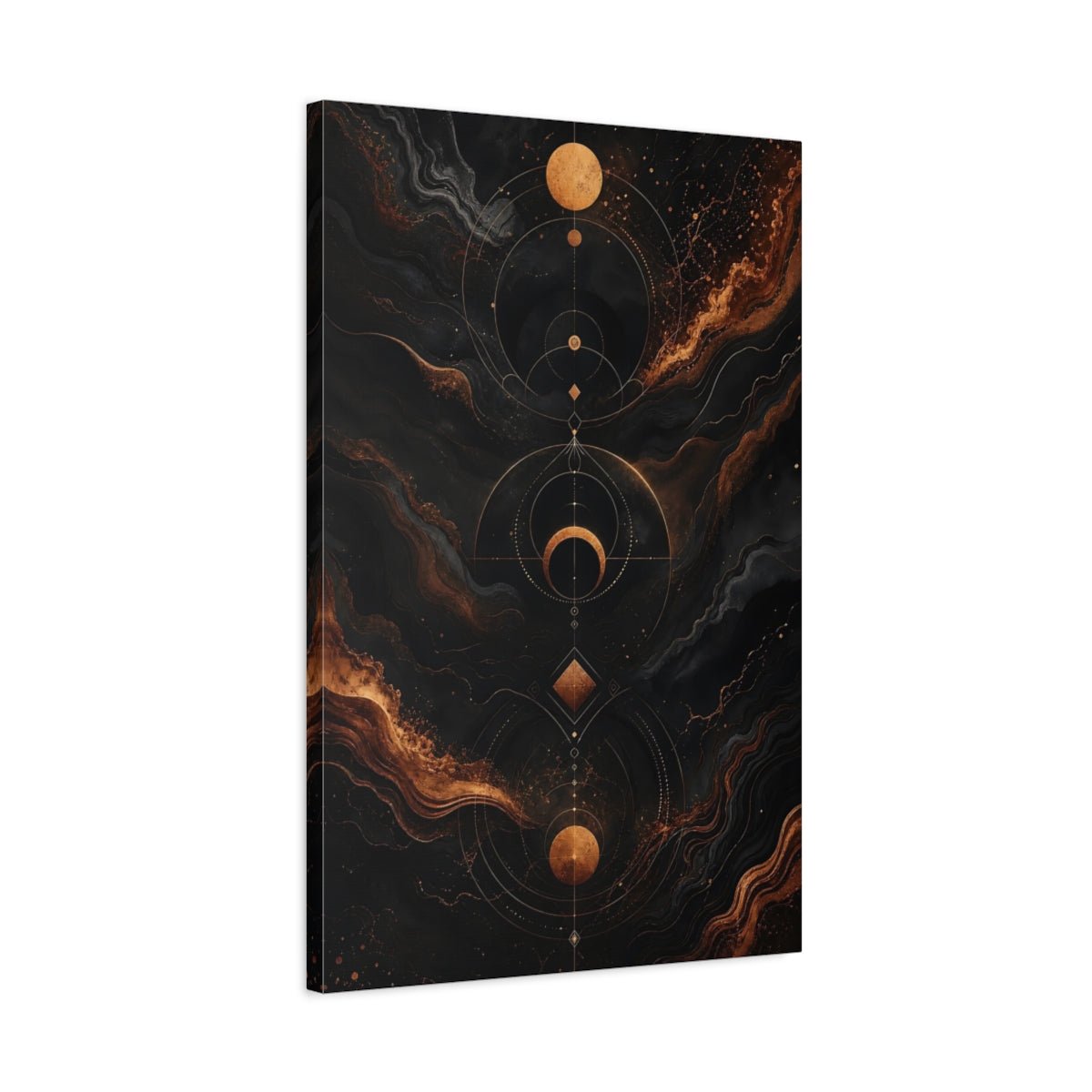 Abstract Celestial Symbols Black And Gold Canvas Wall Art Print – Living Room Decor, Above Couch - YesArtYes
