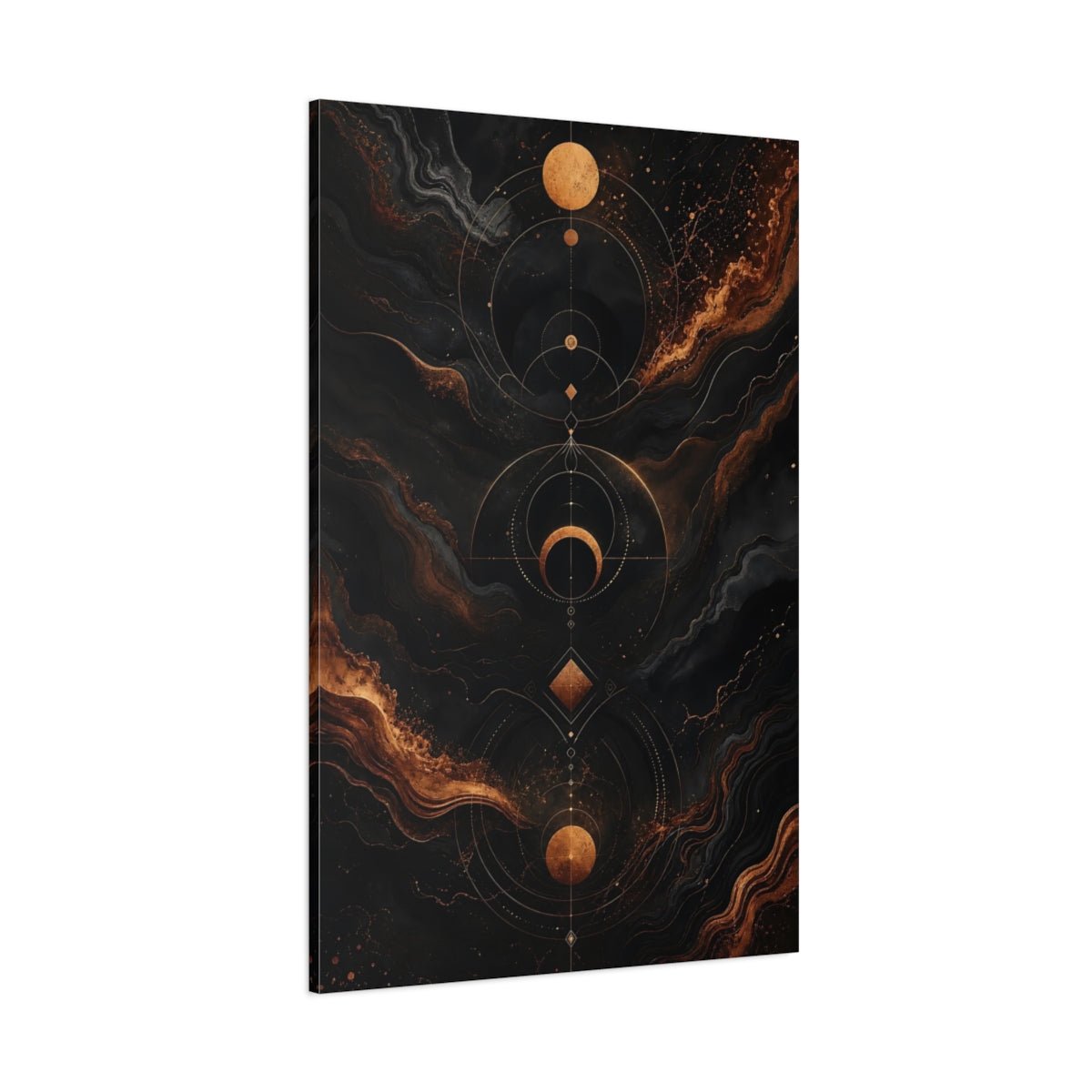 Abstract Celestial Symbols Black And Gold Canvas Wall Art Print – Living Room Decor, Above Couch - YesArtYes