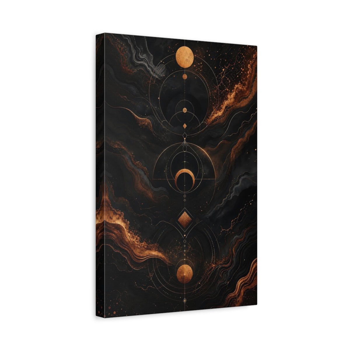 Abstract Celestial Symbols Black And Gold Canvas Wall Art Print – Living Room Decor, Above Couch - YesArtYes