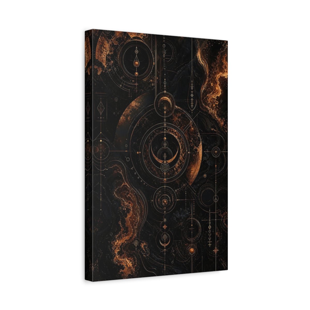 Abstract Celestial Symbols Gold And Black Canvas Wall Art Print – Living Room Decor, Large - YesArtYes