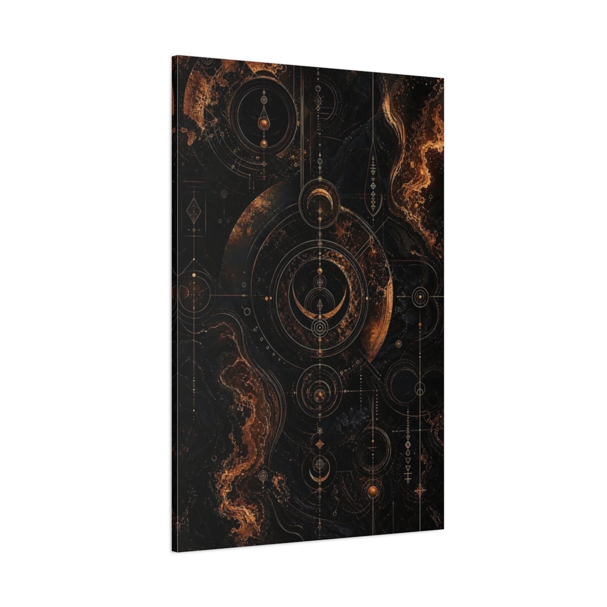 Abstract Celestial Symbols Gold And Black Canvas Wall Art Print – Living Room Decor, Large - YesArtYes