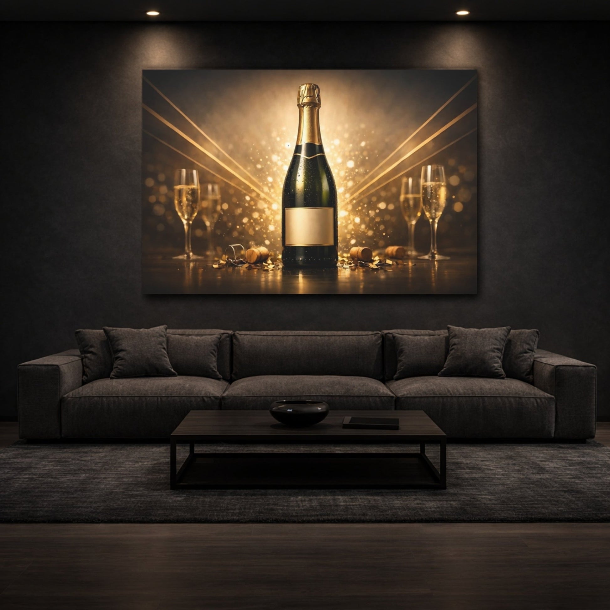 Abstract Champagne Bottle Golden Celebration - Canvas Wall Art Print - YesArtYes