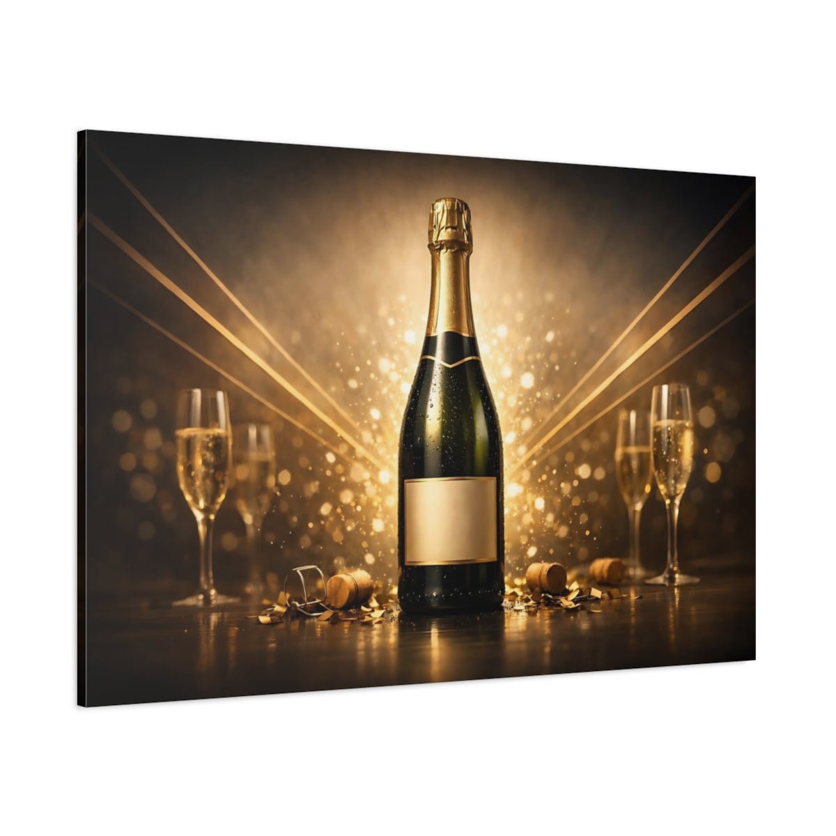 Abstract Champagne Bottle Golden Celebration - Canvas Wall Art Print - YesArtYes