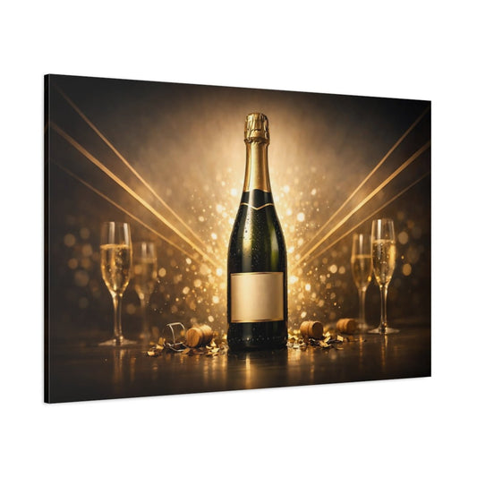 Abstract Champagne Bottle Golden Celebration - Canvas Wall Art Print - YesArtYes