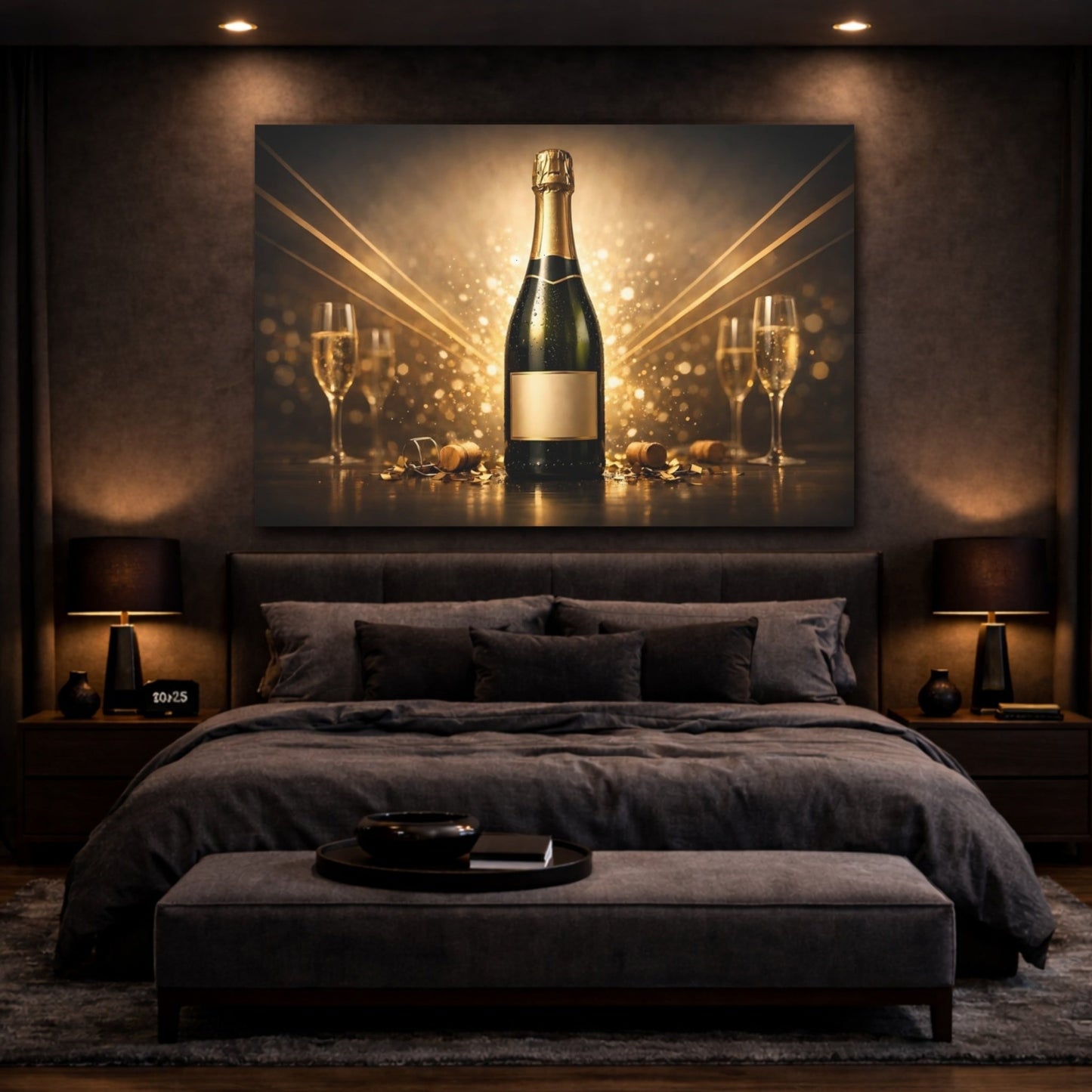 Abstract Champagne Bottle Golden Celebration - Canvas Wall Art Print - YesArtYes