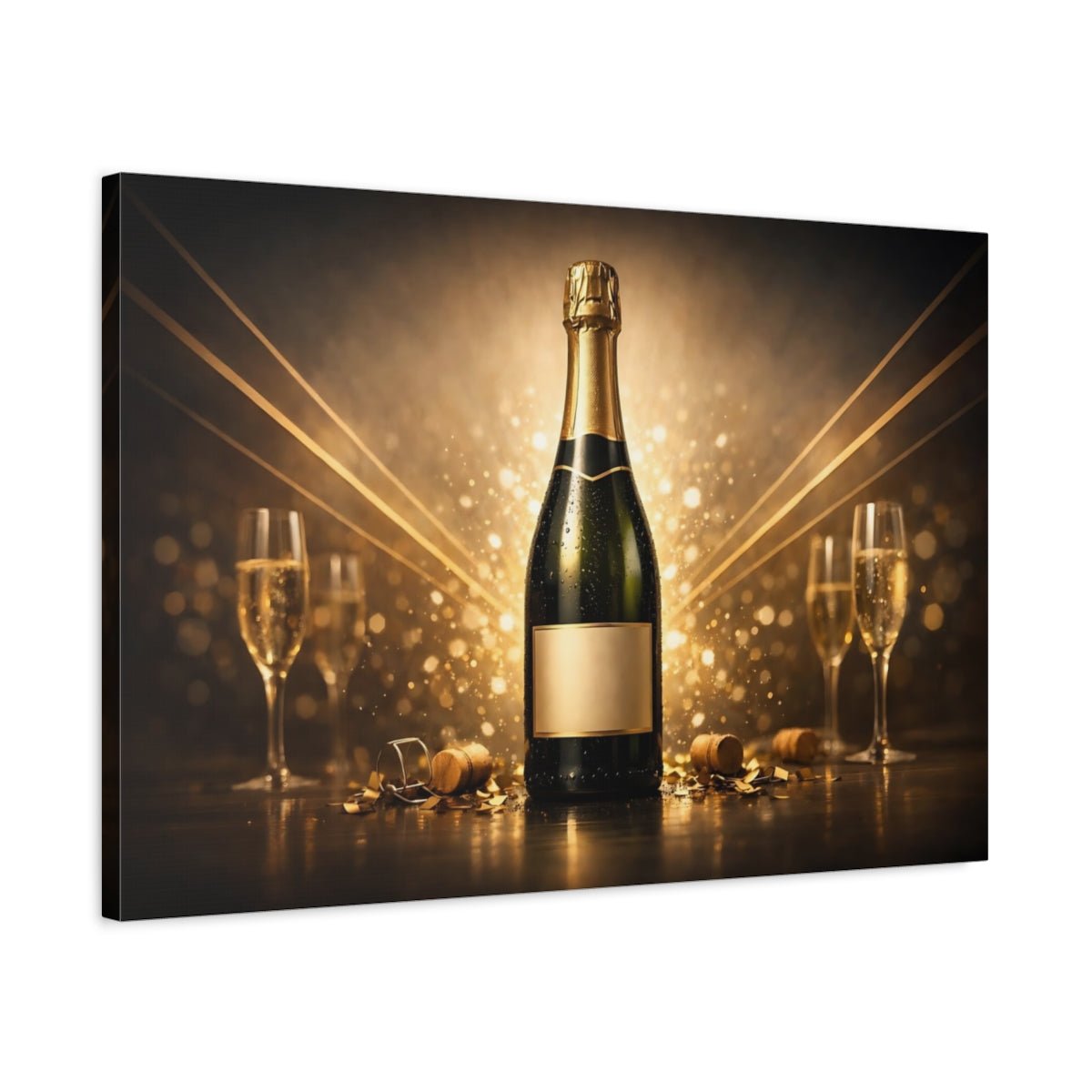 Abstract Champagne Bottle Golden Celebration - Canvas Wall Art Print - YesArtYes