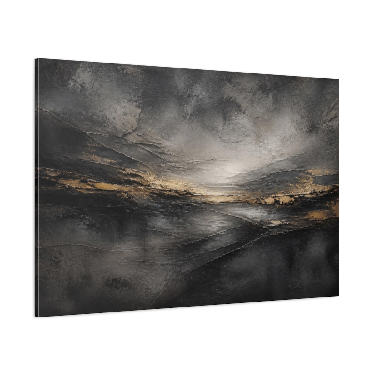 Side Mockup 1. Abstract Charcoal Landscape shown as canvas print
