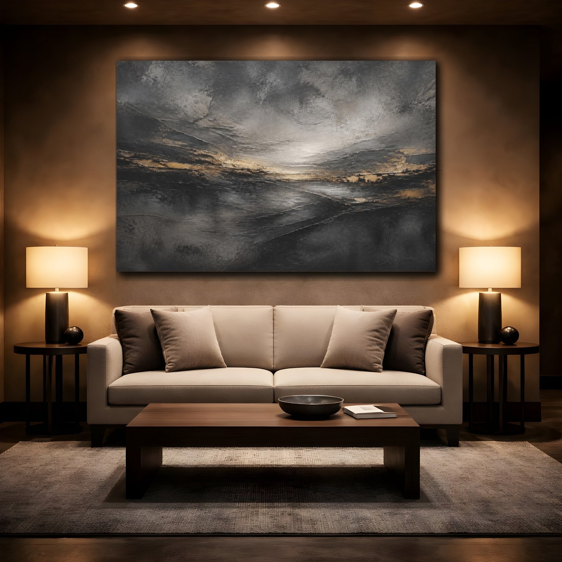 Mockup 2. Abstract Charcoal Landscape shown as canvas print