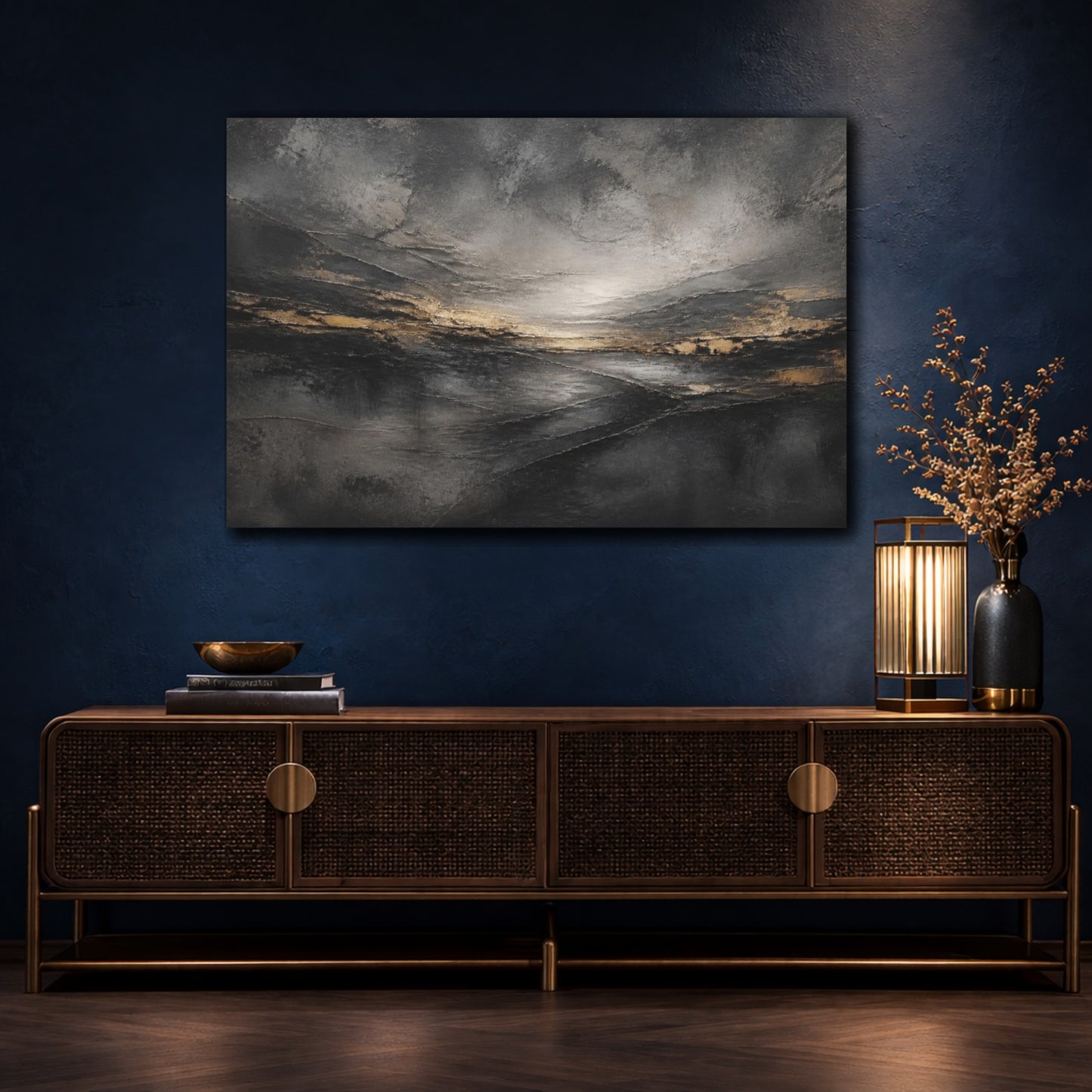 Mockup 4. Abstract Charcoal Landscape shown as canvas print