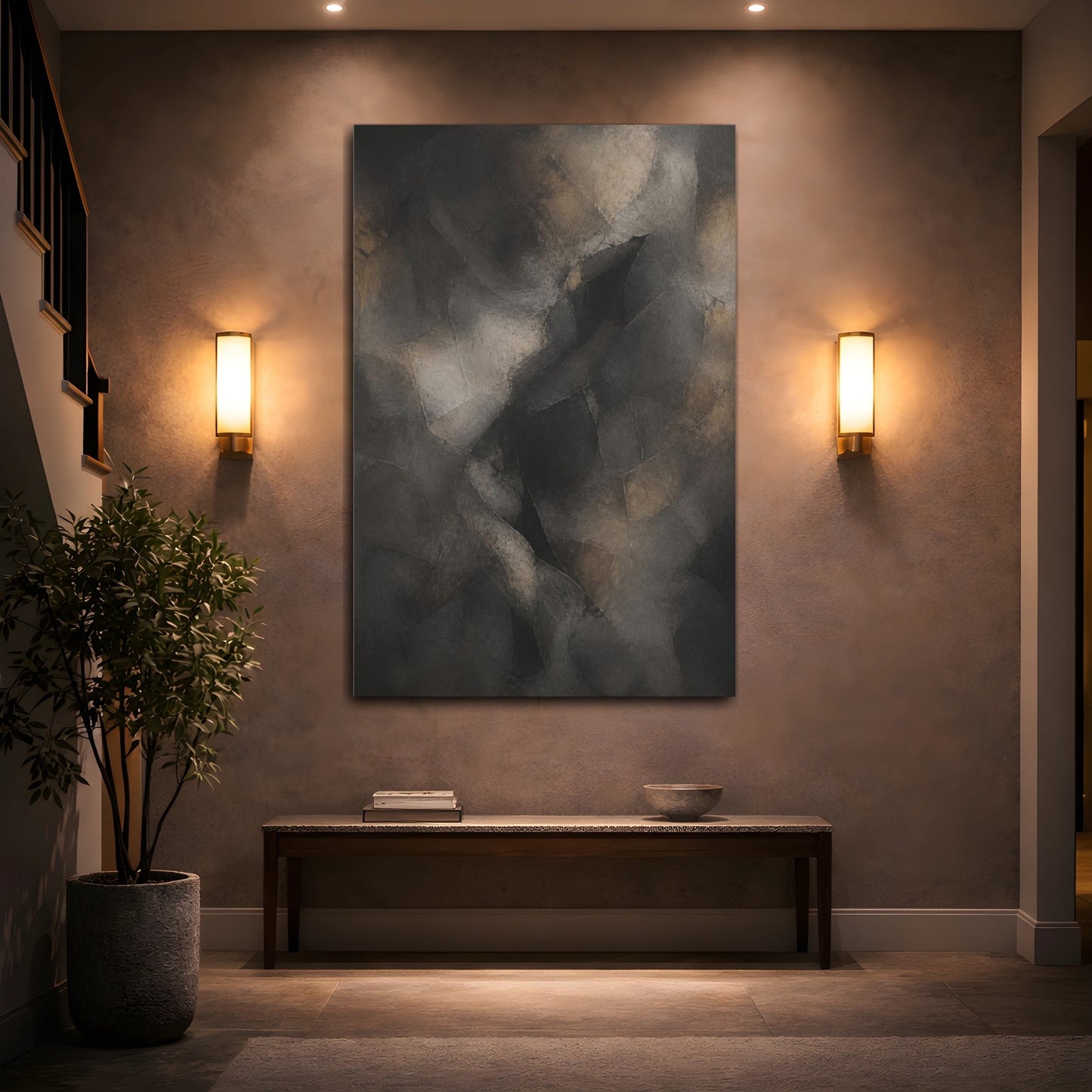 Mockup 2. Abstract Charcoal Passage shown as canvas print