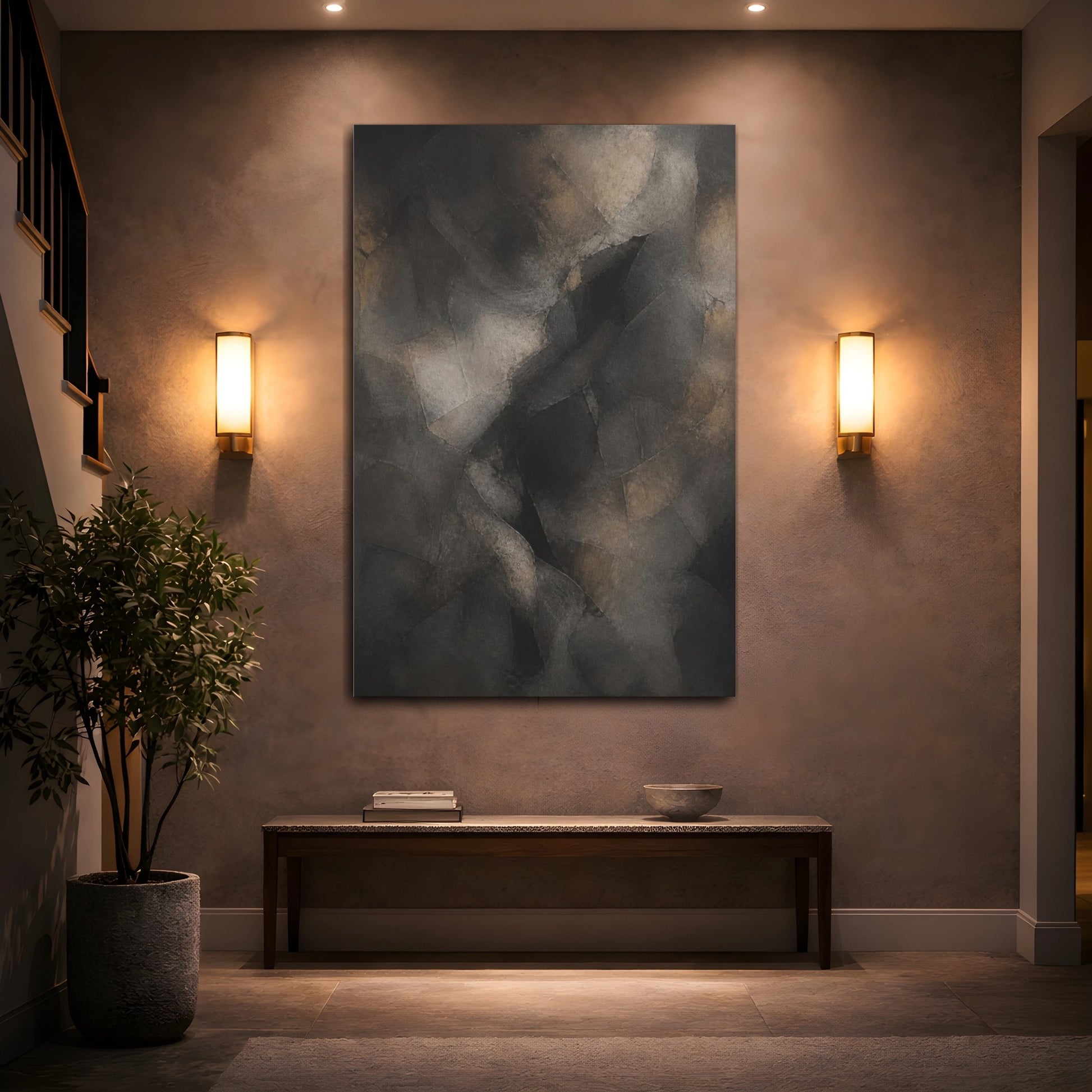 Mockup 2. Abstract Charcoal Passage shown as canvas print